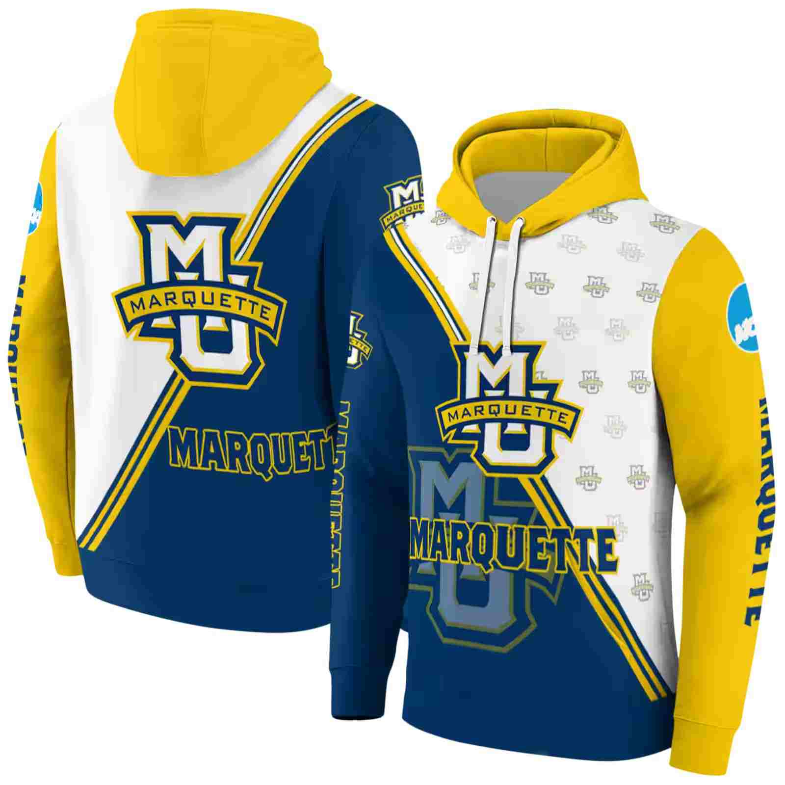 marquette golden eagles diagonal stripe blue white hoodie fashion forward