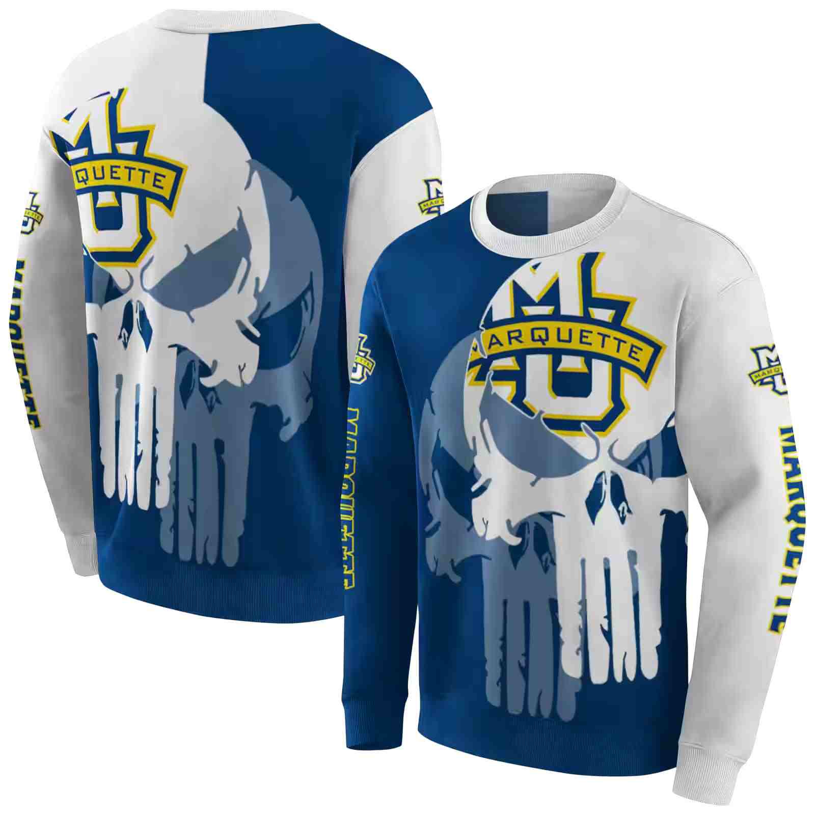 marquette golden eagles graphic punisher blue white hoodie premium grade