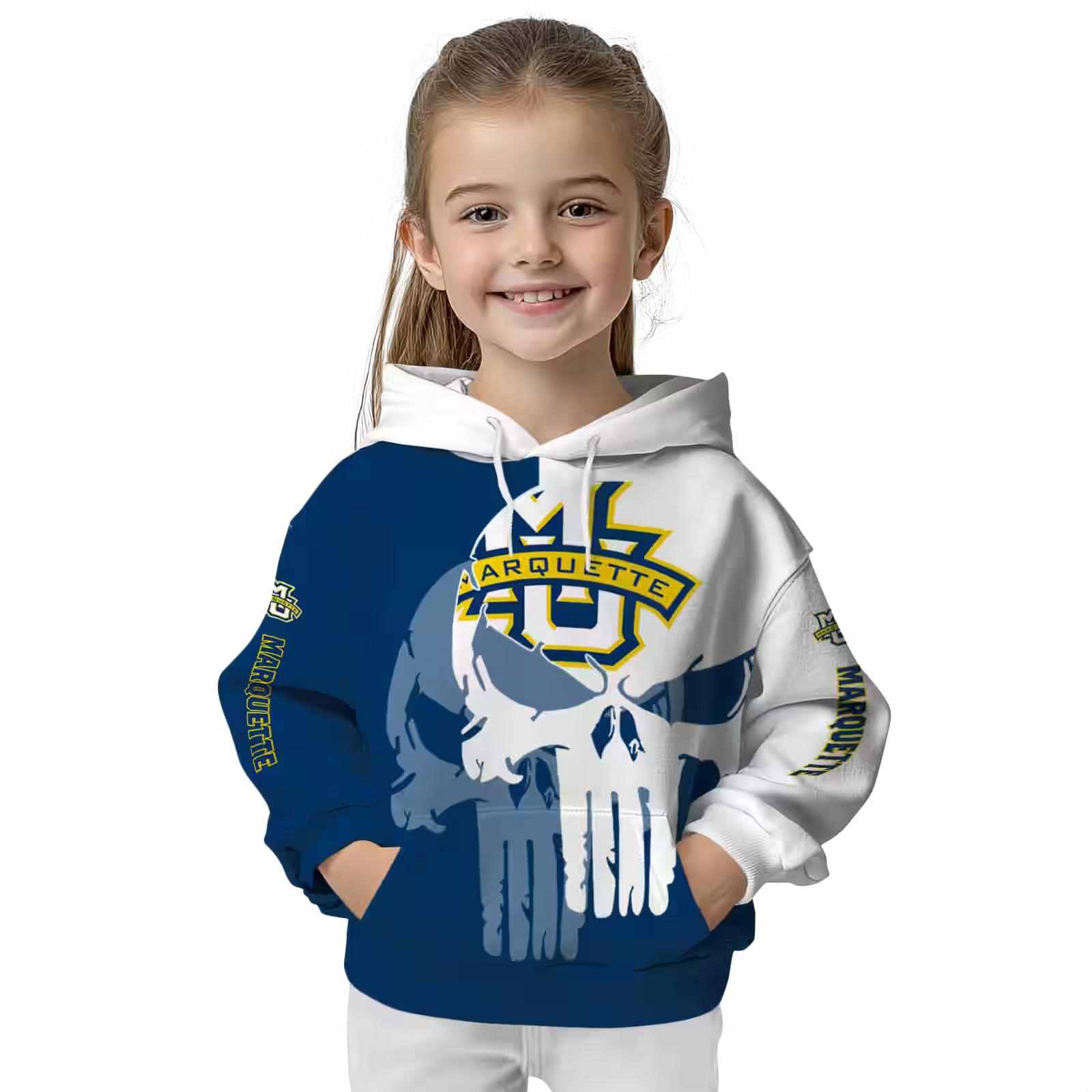 marquette golden eagles graphic punisher blue white hoodie top rated