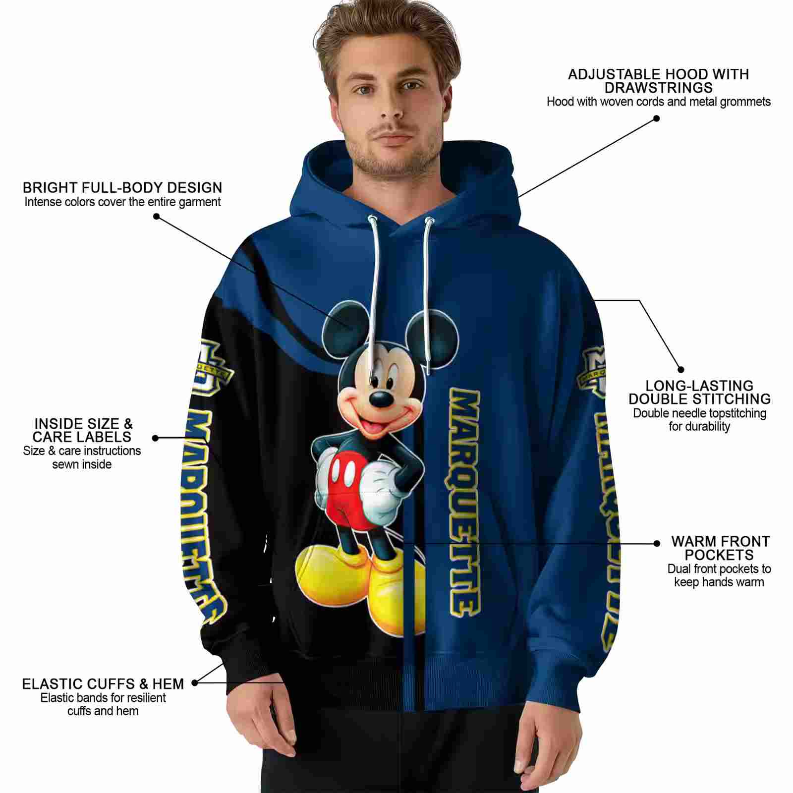 marquette golden eagles mickey mouse blue black hoodie latest model