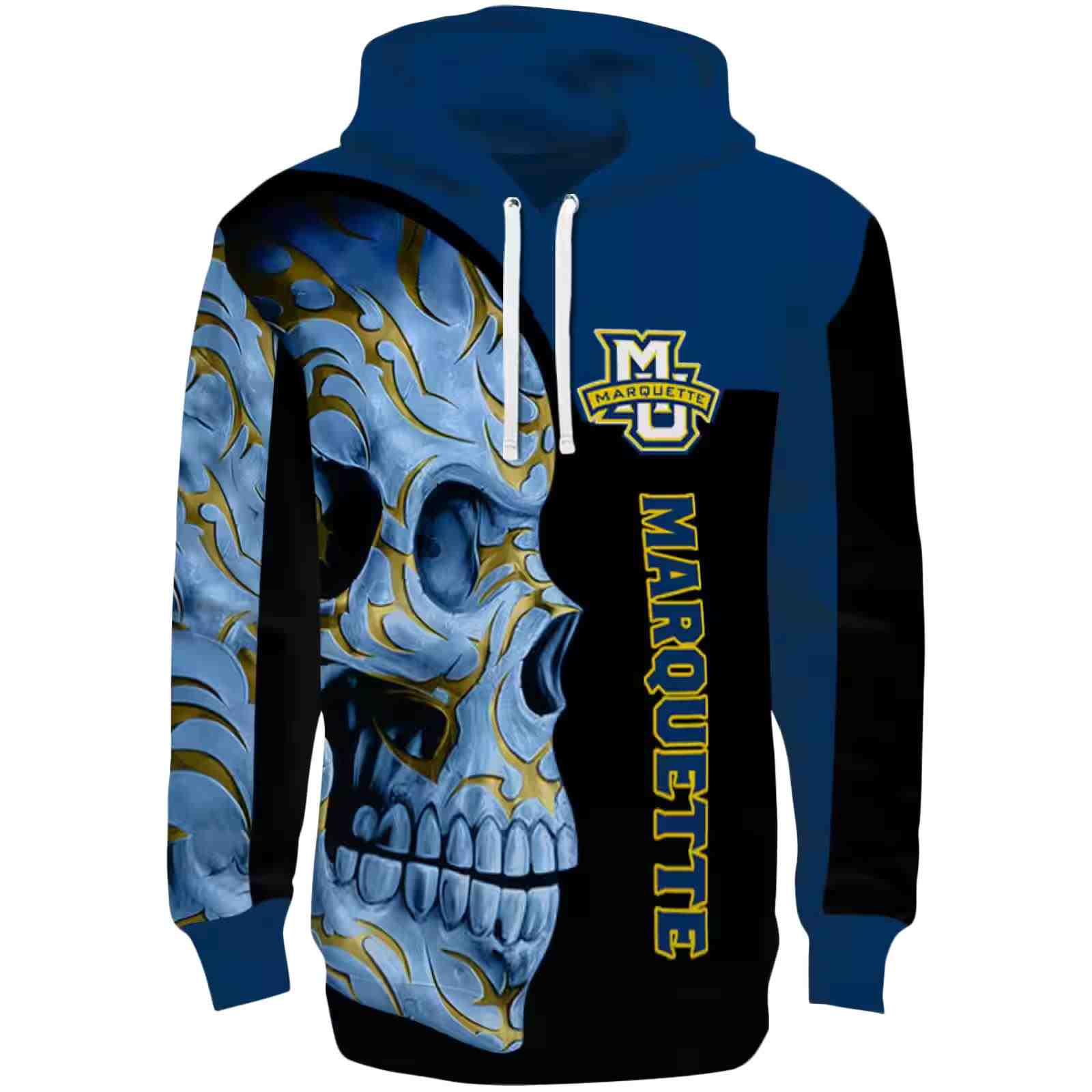 Marquette Golden Eagles Skull Motif Blue Black Hoodie