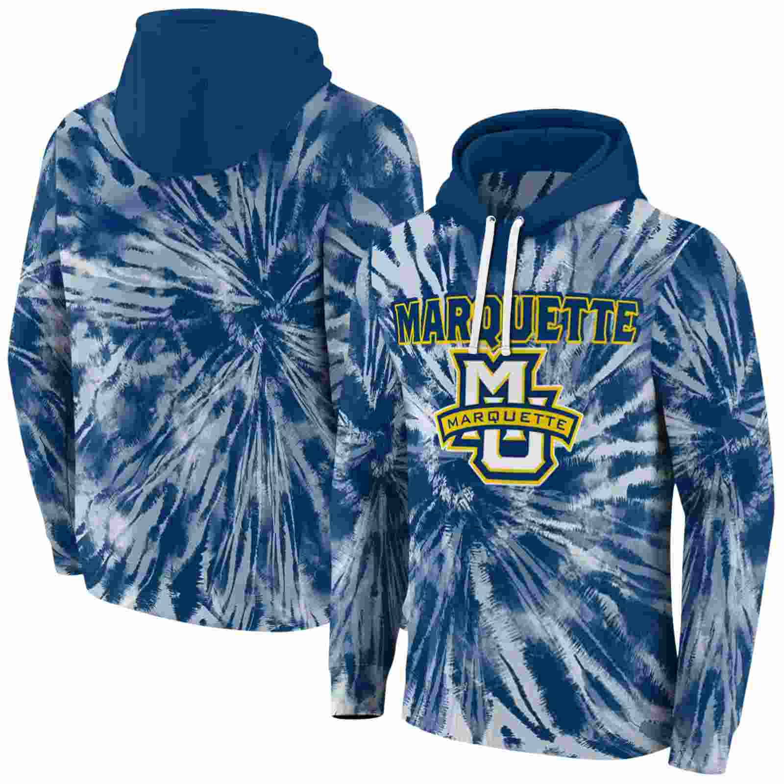 marquette golden eagles tie dye pattern blue hoodie fashion forward