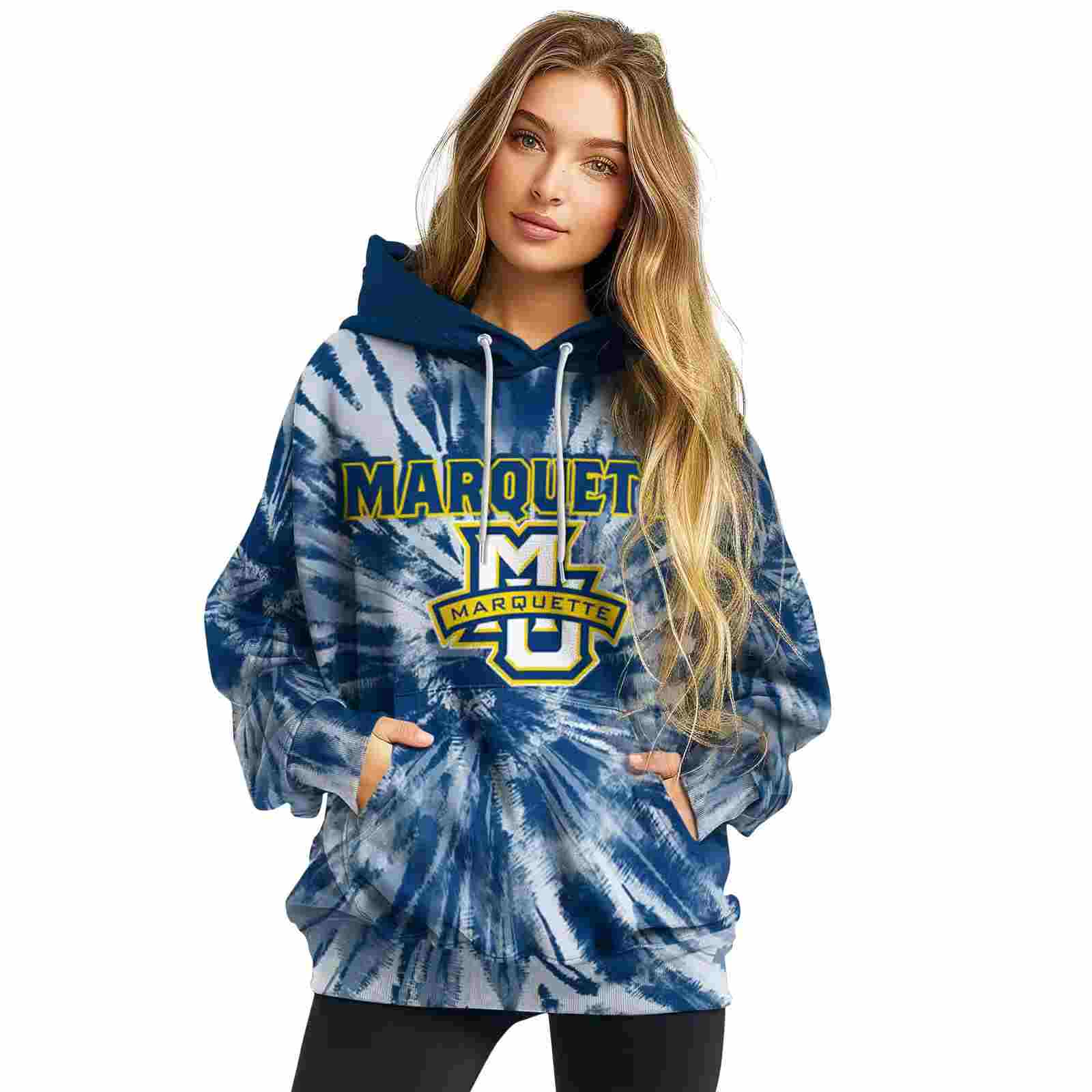 marquette golden eagles tie dye pattern blue hoodie high quality