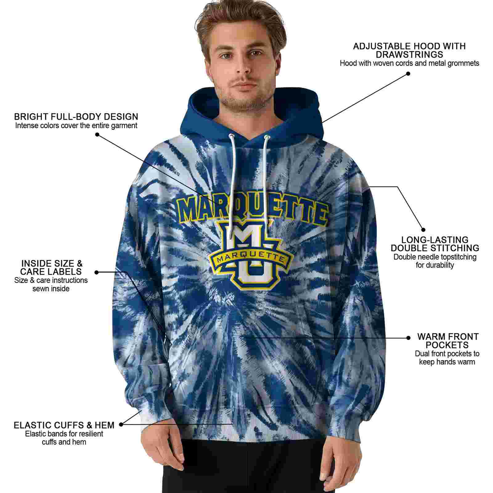 marquette golden eagles tie dye pattern blue hoodie latest model