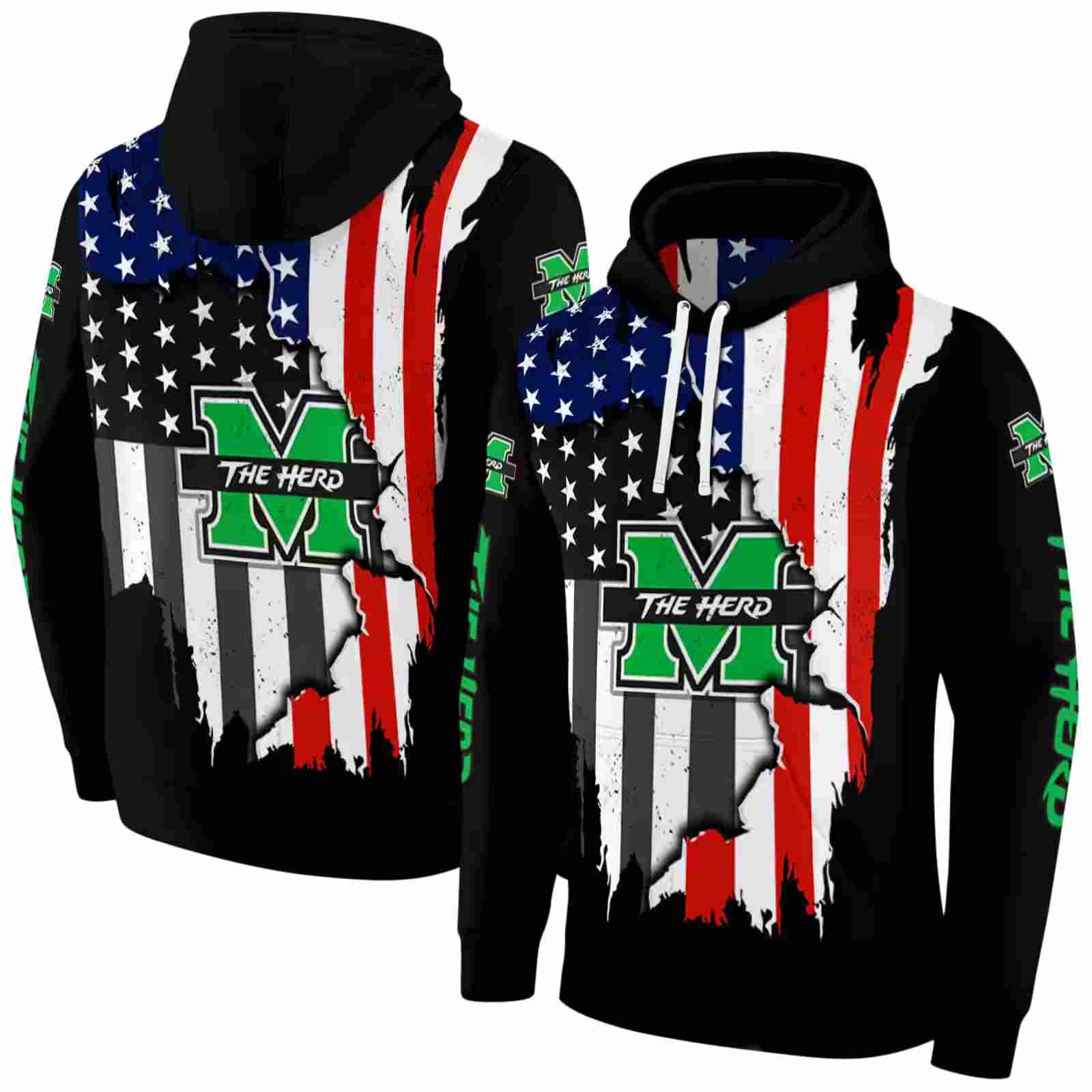 marshall thundering herd american pride black hoodie fashion forward