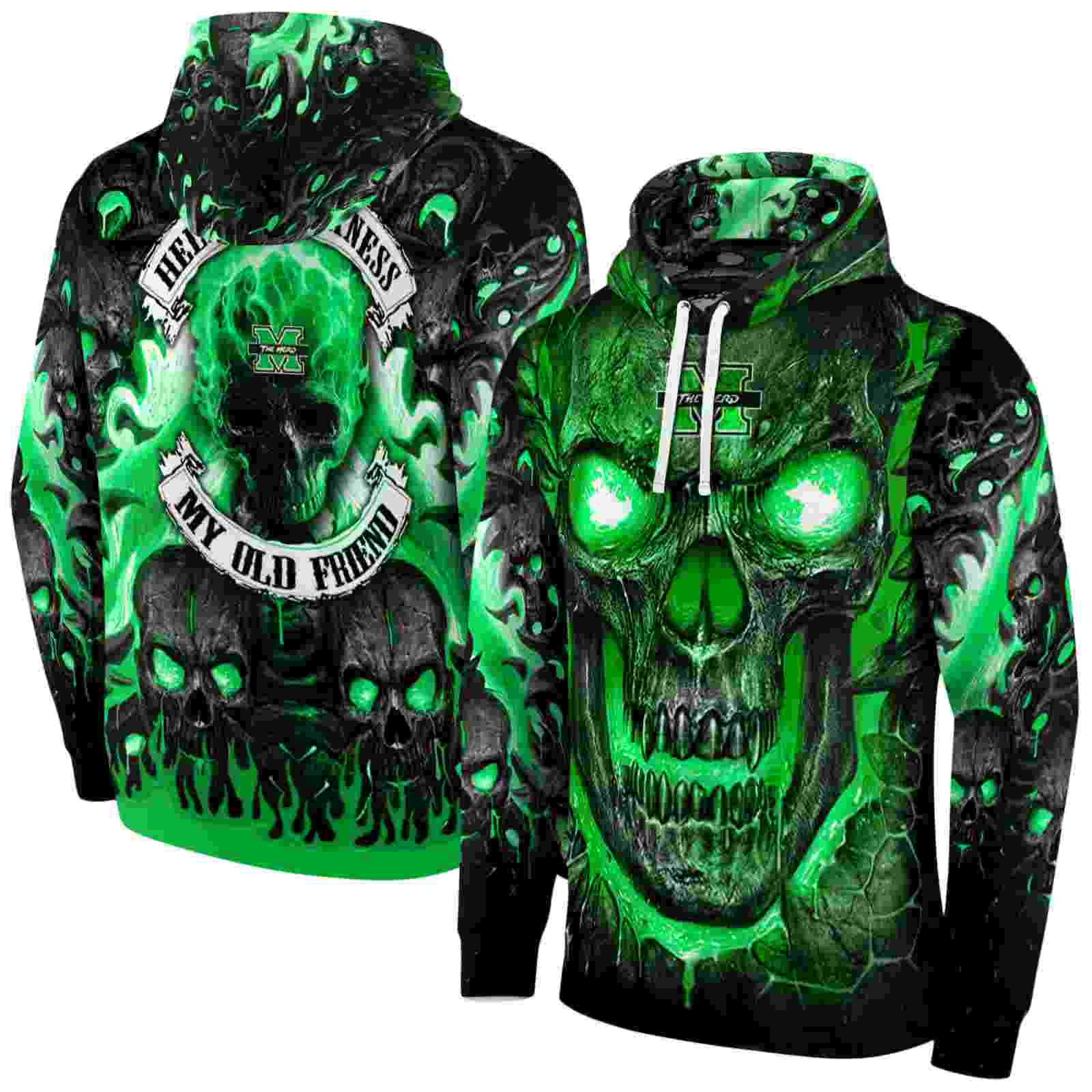 marshall thundering herd demonic skull green black hoodie fashion forward