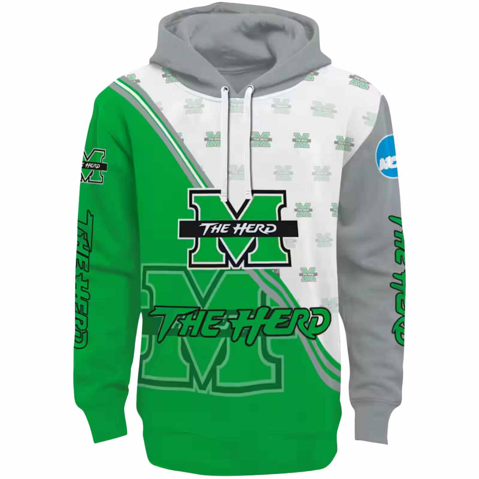Marshall Thundering Herd Diagonal Stripe Green White Hoodie