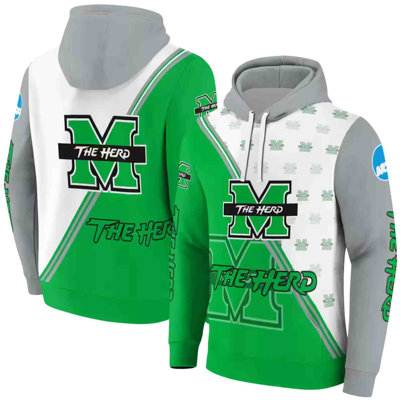 marshall thundering herd diagonal stripe green white hoodie fashion forward