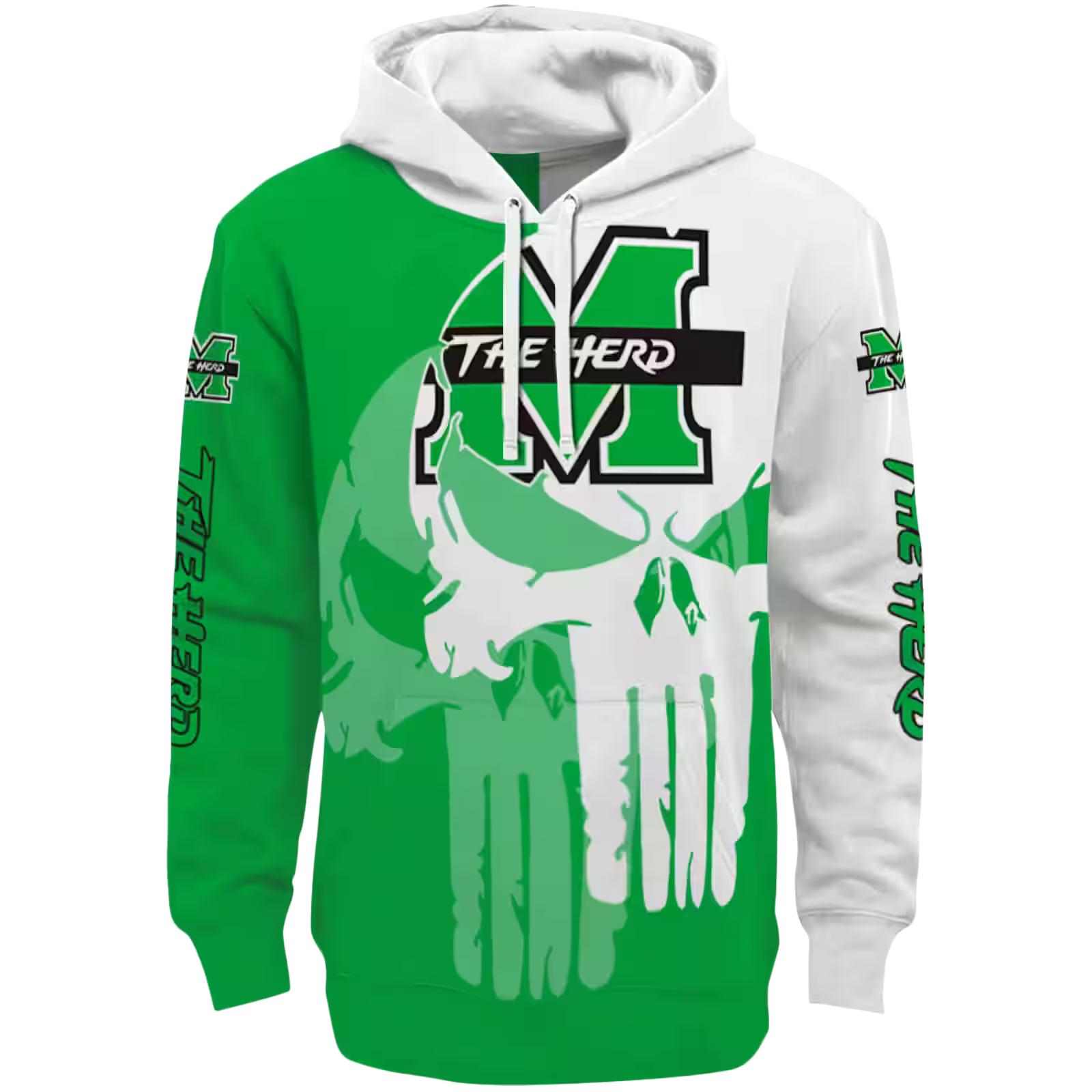 Marshall Thundering Herd Graphic Punisher Green White Hoodie