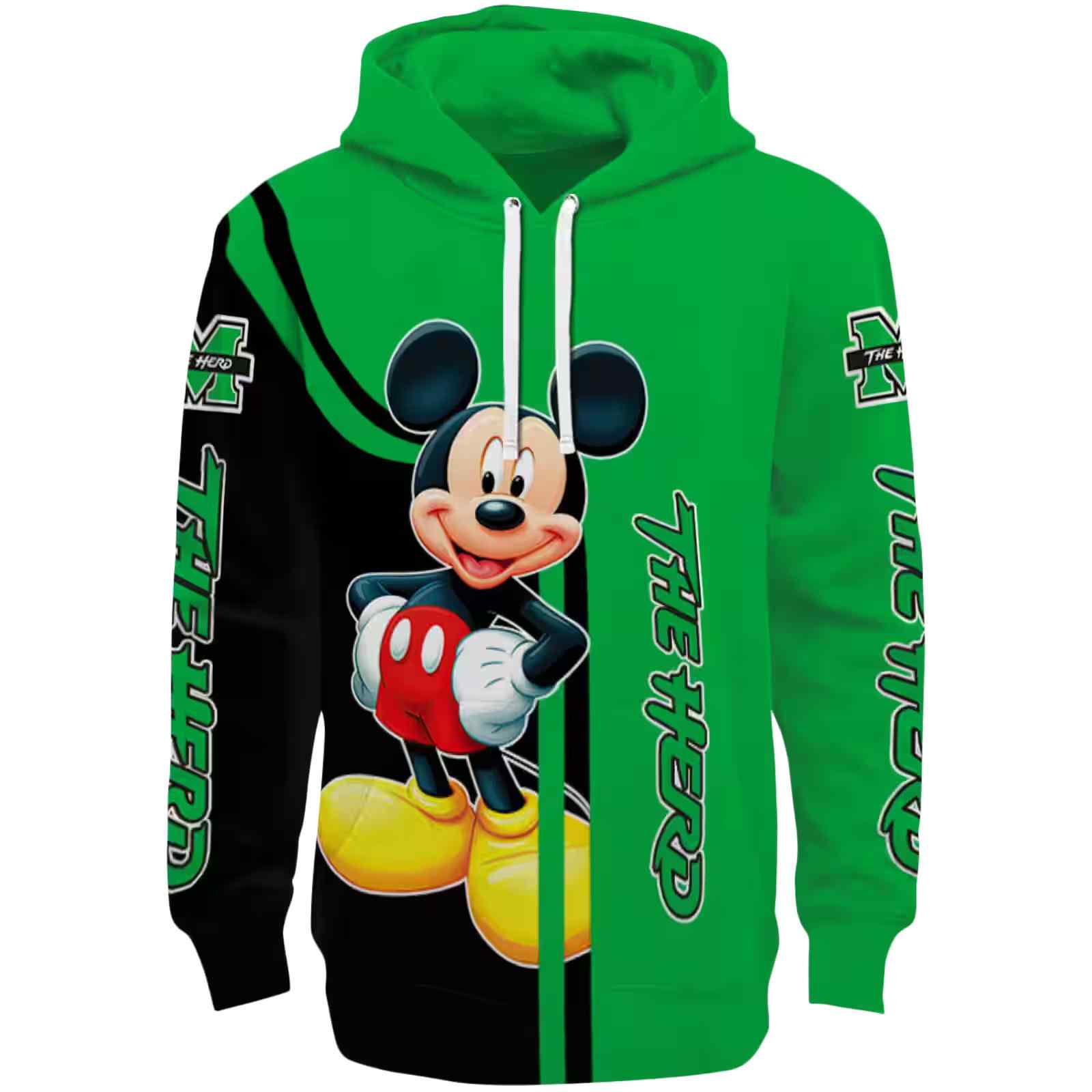 Marshall Thundering Herd Mickey Mouse Green Black Hoodie