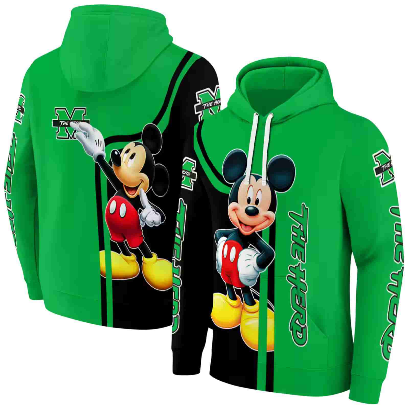 marshall thundering herd mickey mouse green black hoodie fashion forward