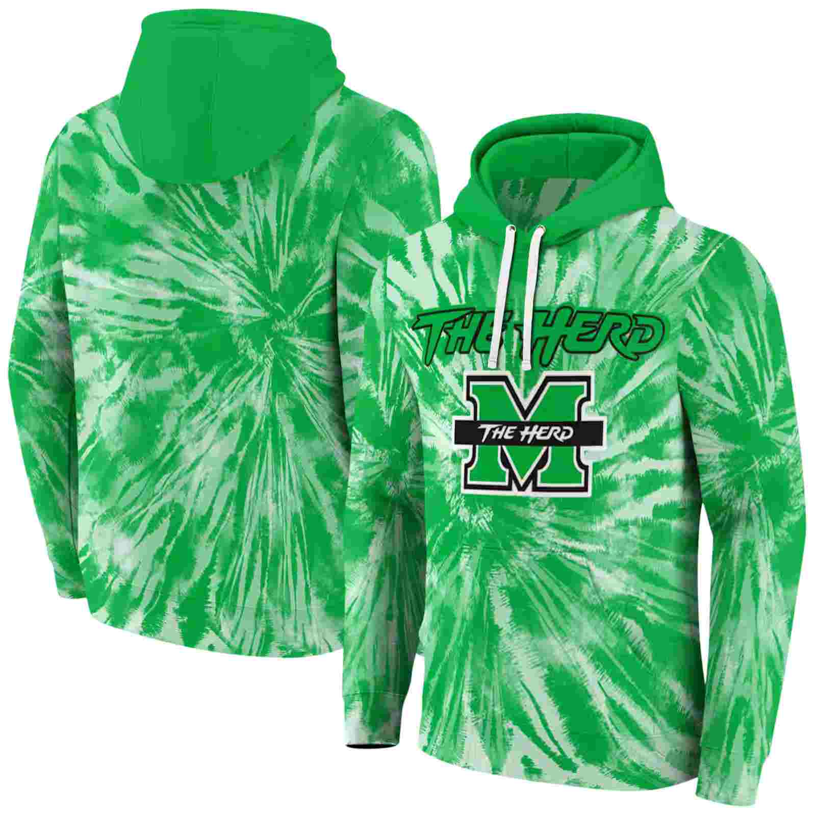 marshall thundering herd tie dye pattern green hoodie fashion forward