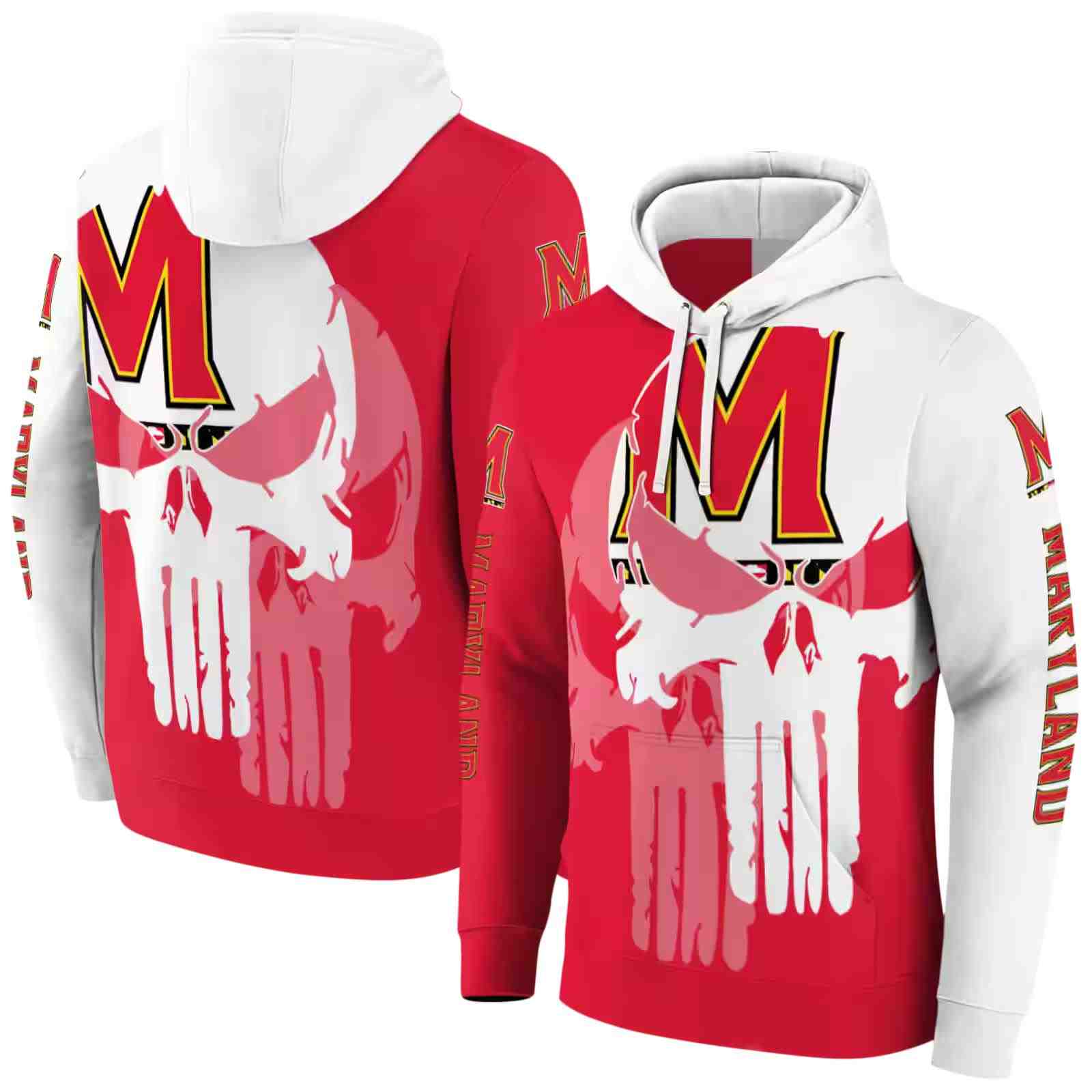 maryland terrapins graphic punisher red white hoodie fashion forward