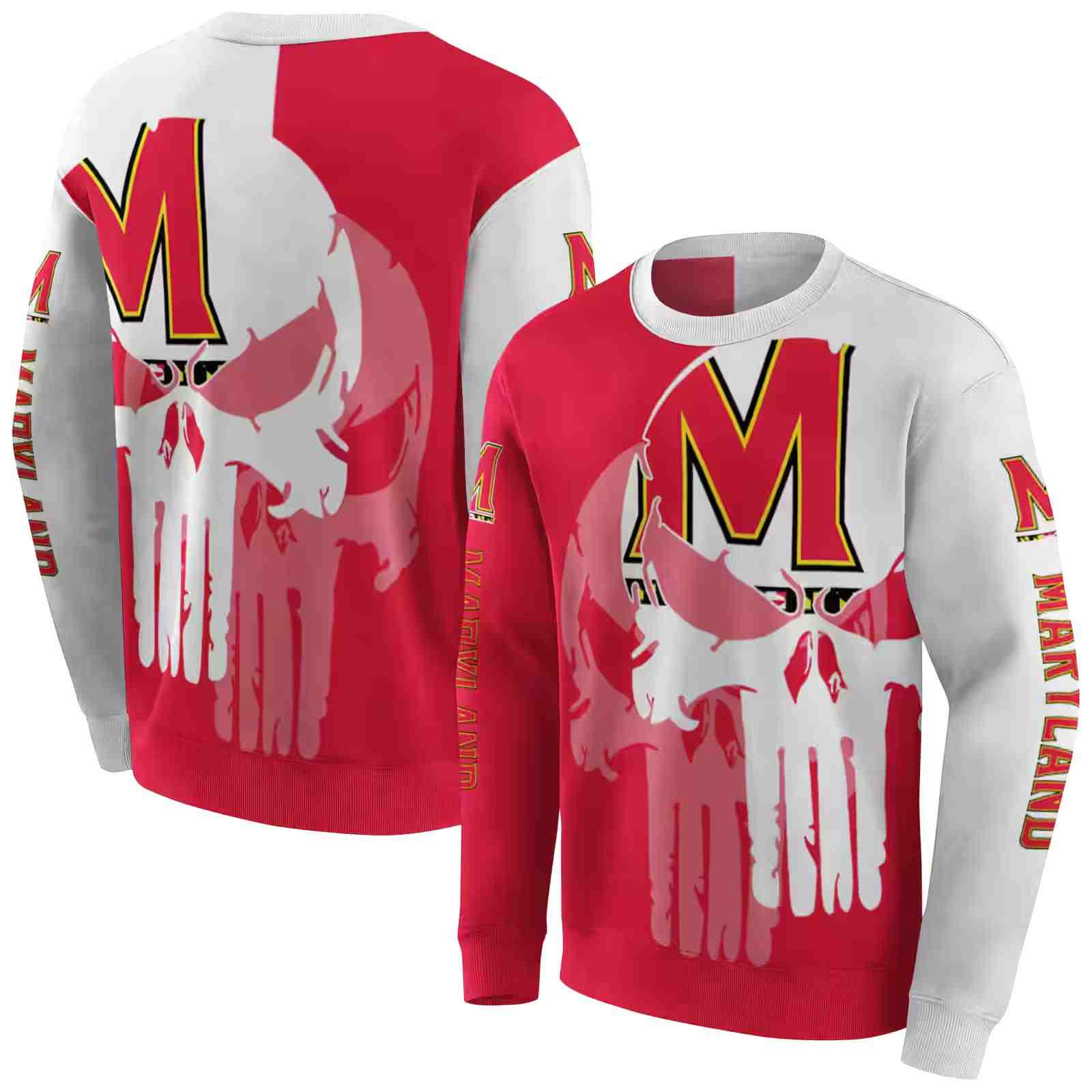 maryland terrapins graphic punisher red white hoodie premium grade