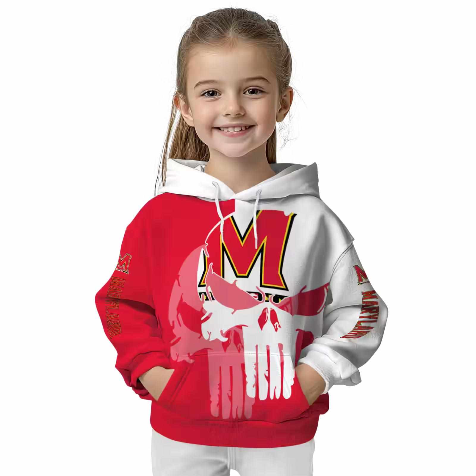 maryland terrapins graphic punisher red white hoodie top rated