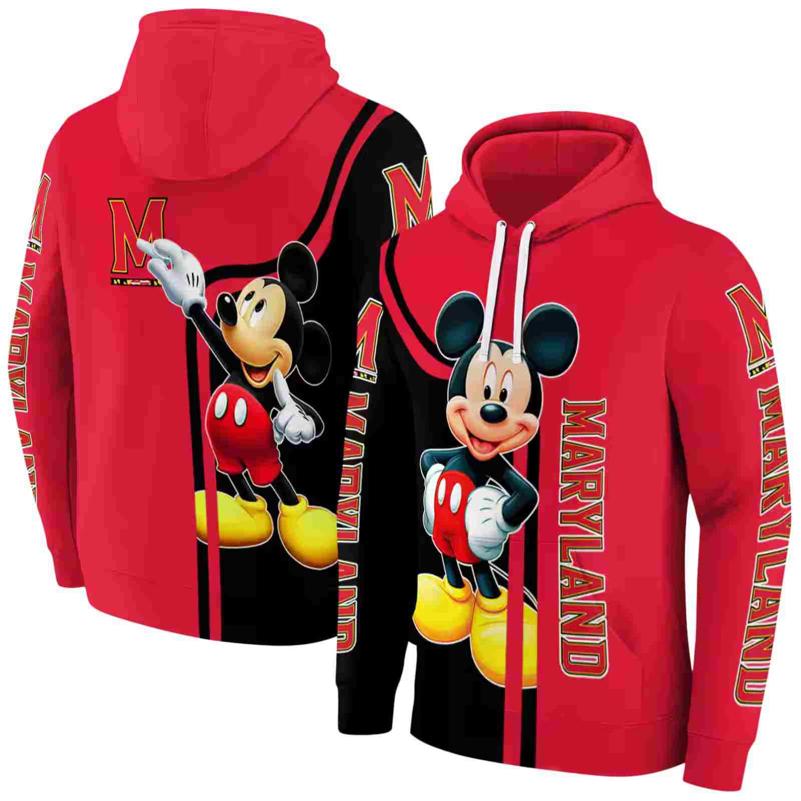 maryland terrapins mickey mouse red black hoodie fashion forward