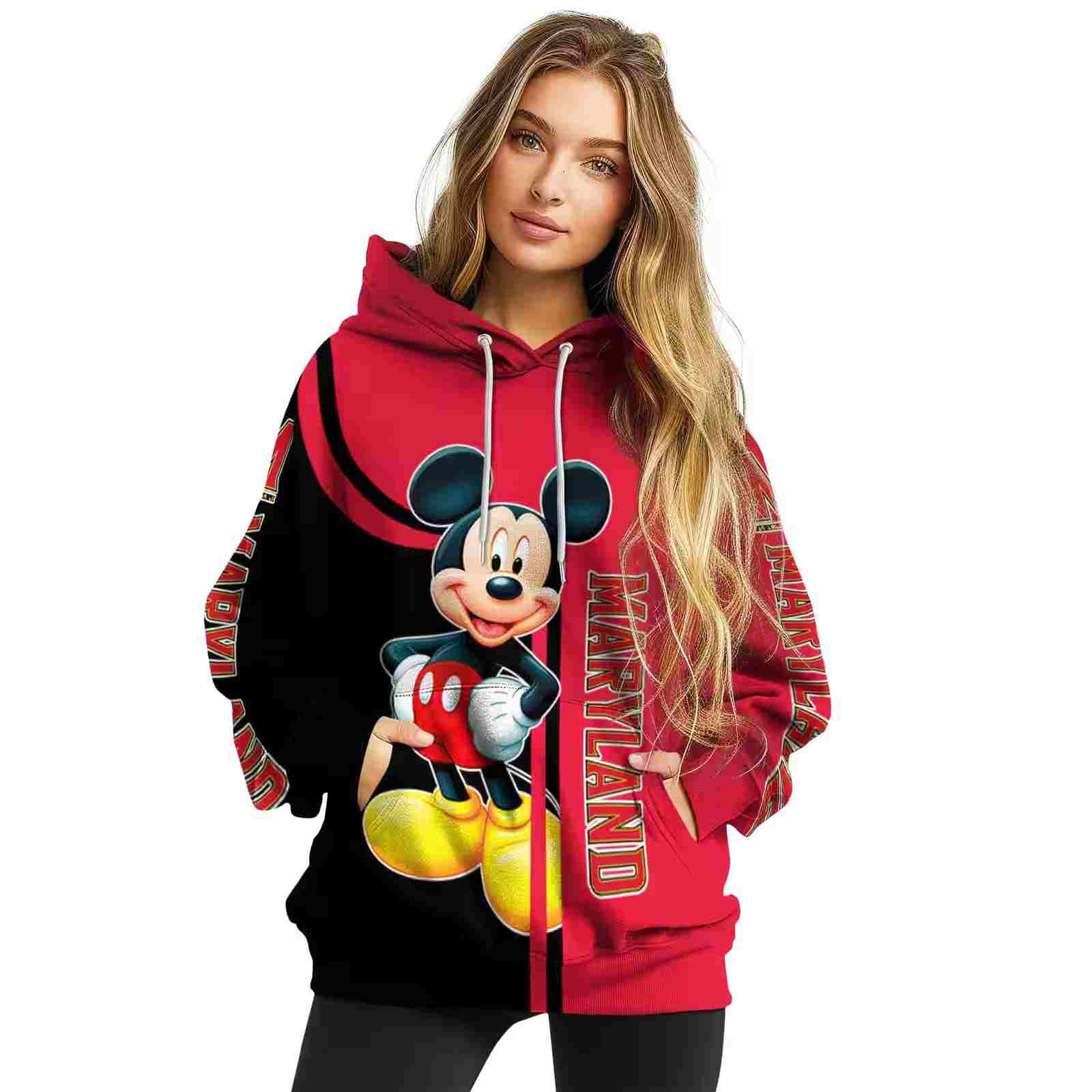 maryland terrapins mickey mouse red black hoodie high quality