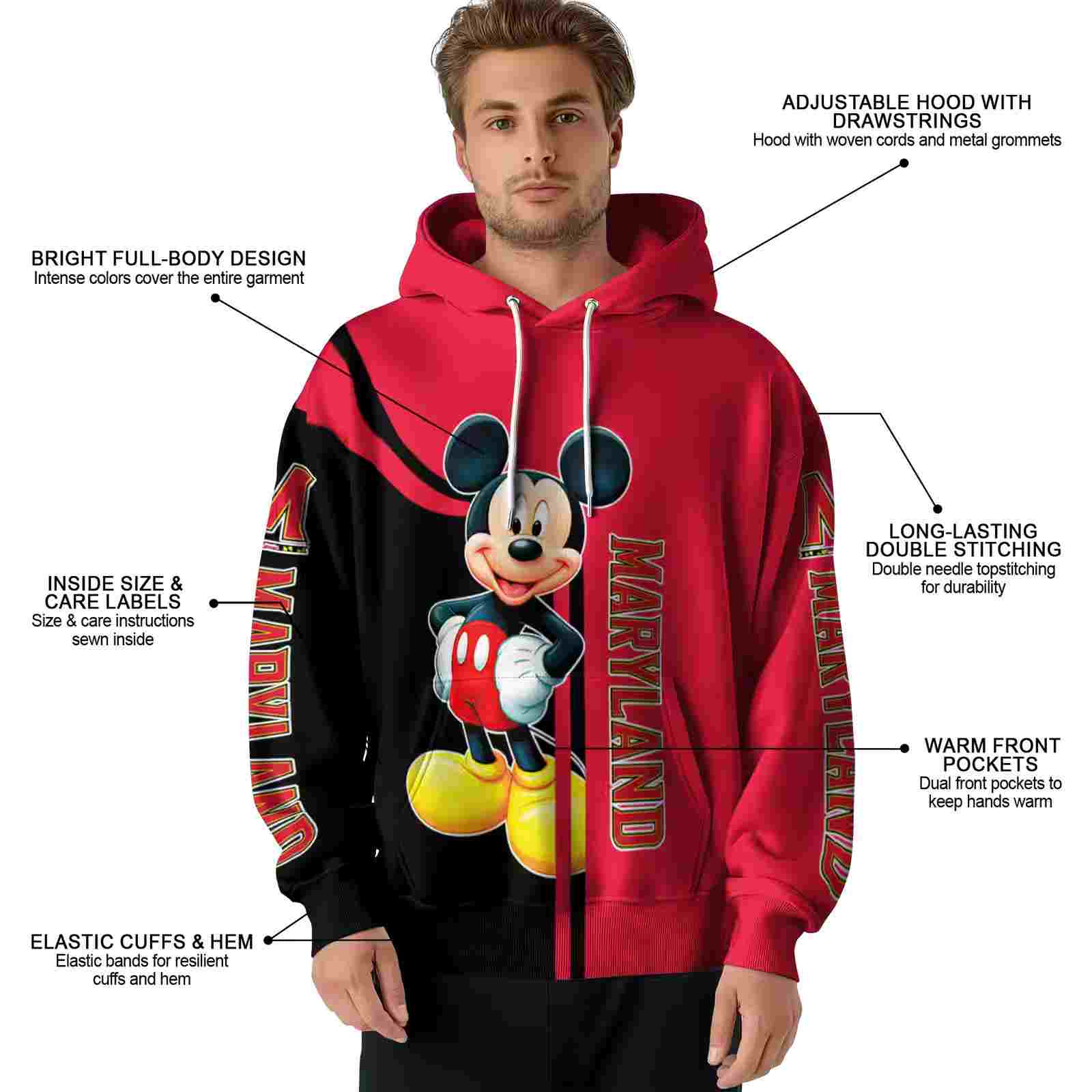 maryland terrapins mickey mouse red black hoodie latest model