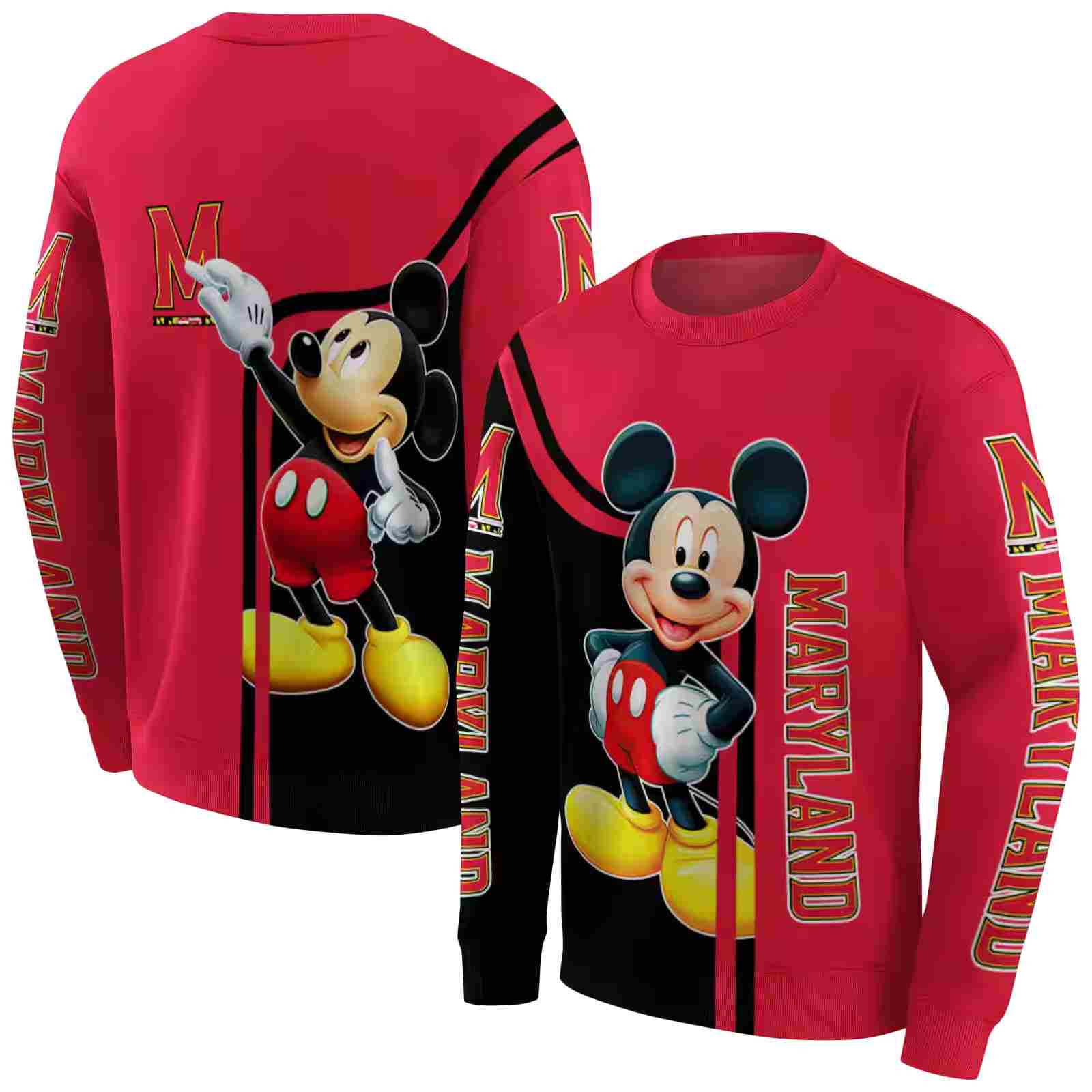 maryland terrapins mickey mouse red black hoodie premium grade