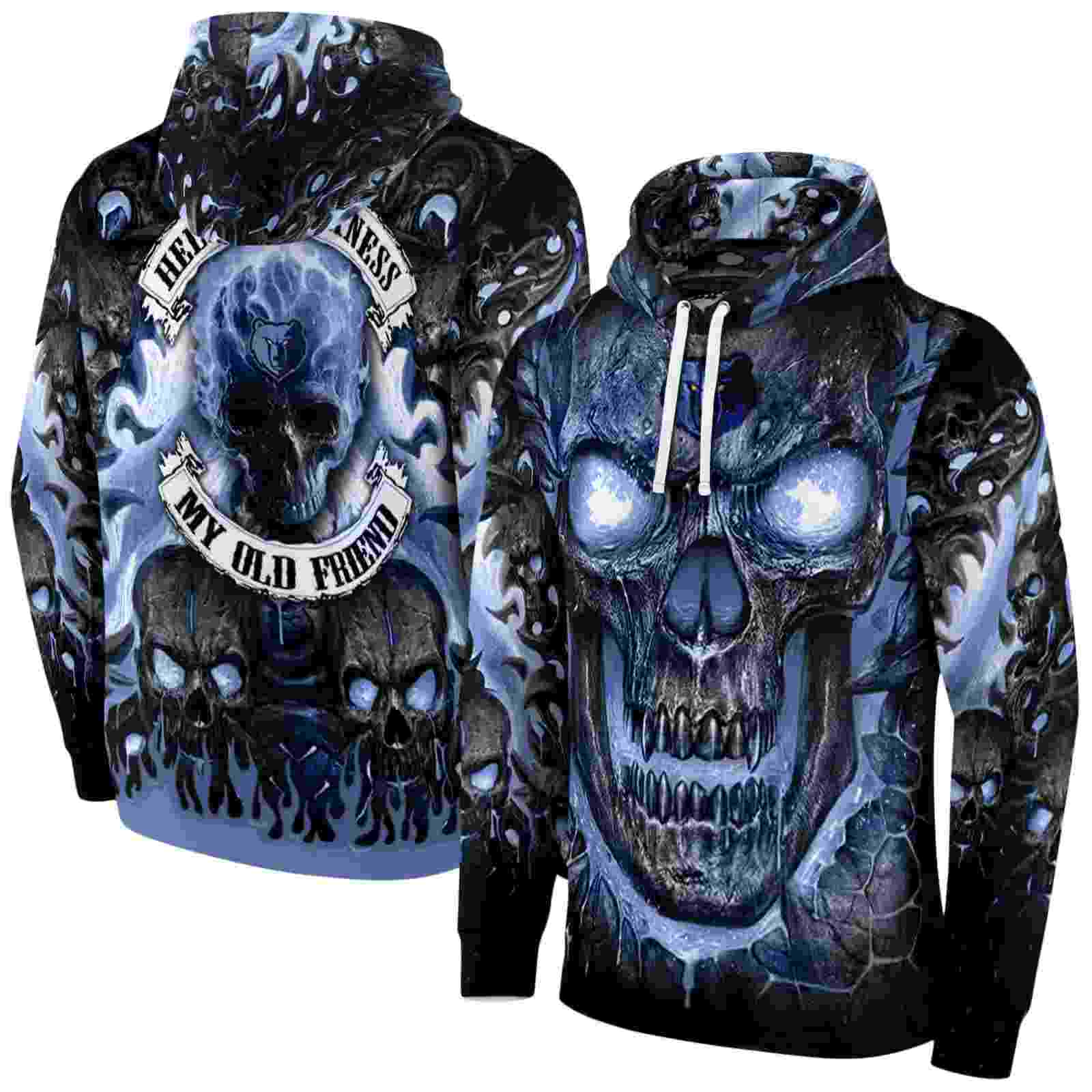 memphis grizzlies demonic skull blue black hoodie fashion forward