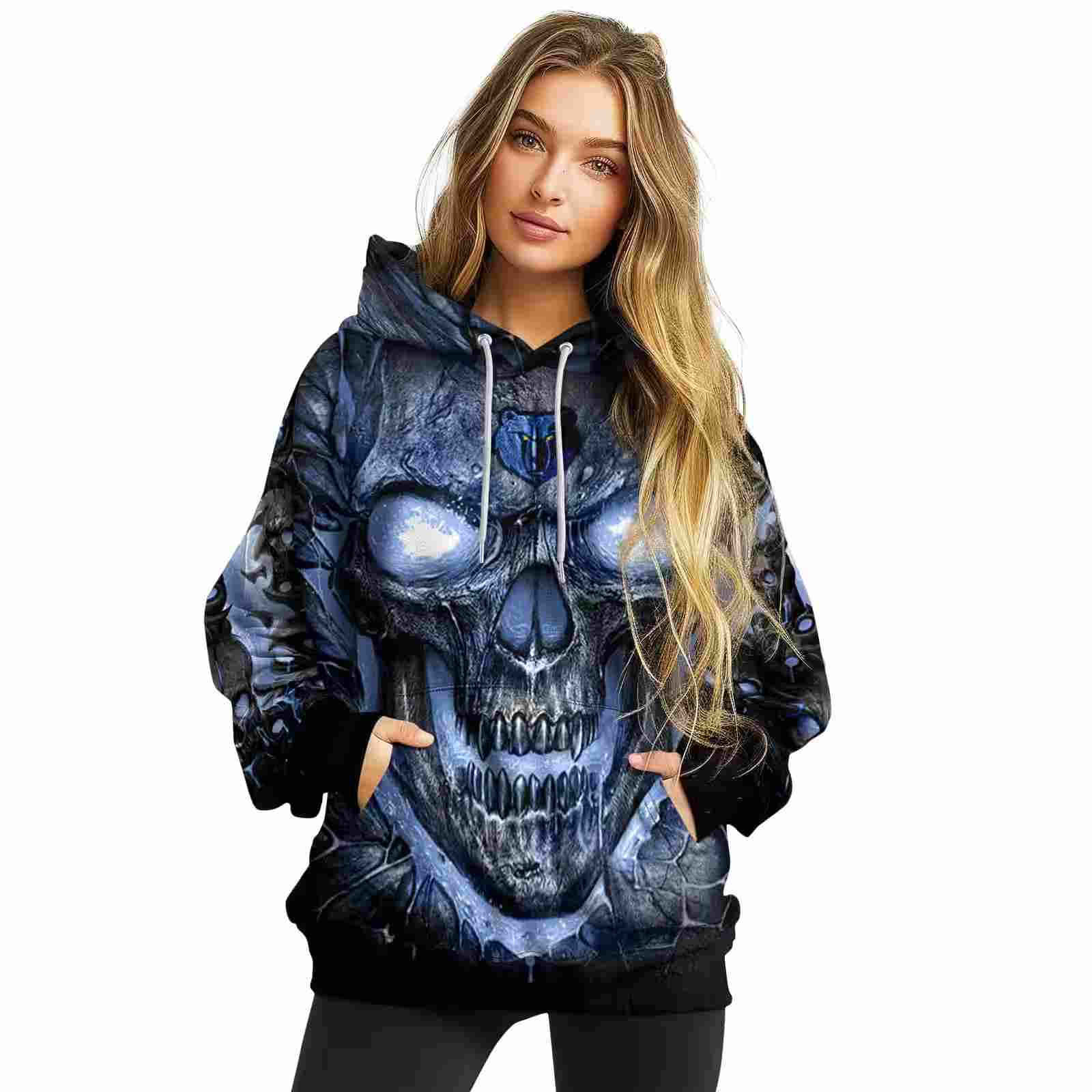 memphis grizzlies demonic skull blue black hoodie high quality