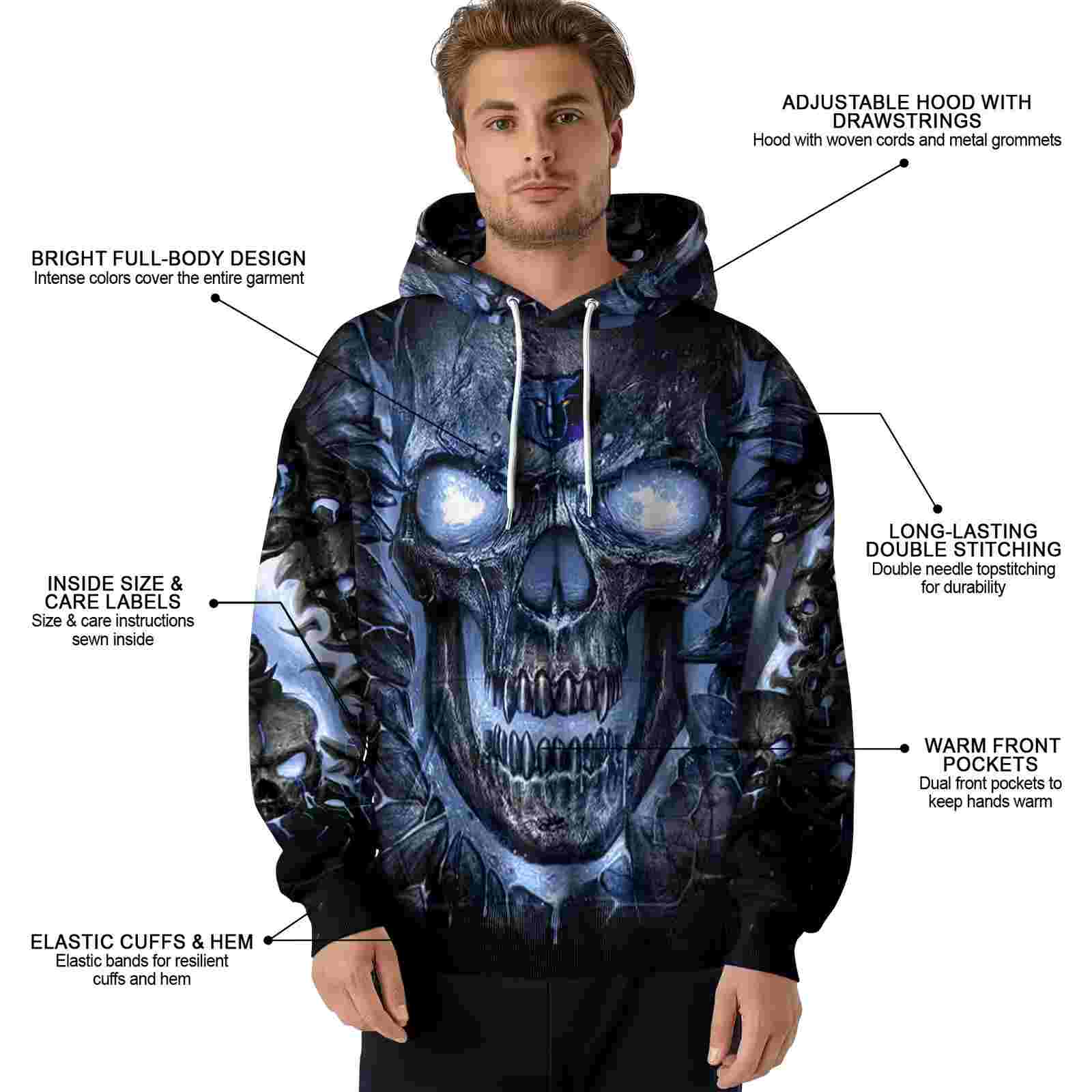 memphis grizzlies demonic skull blue black hoodie latest model