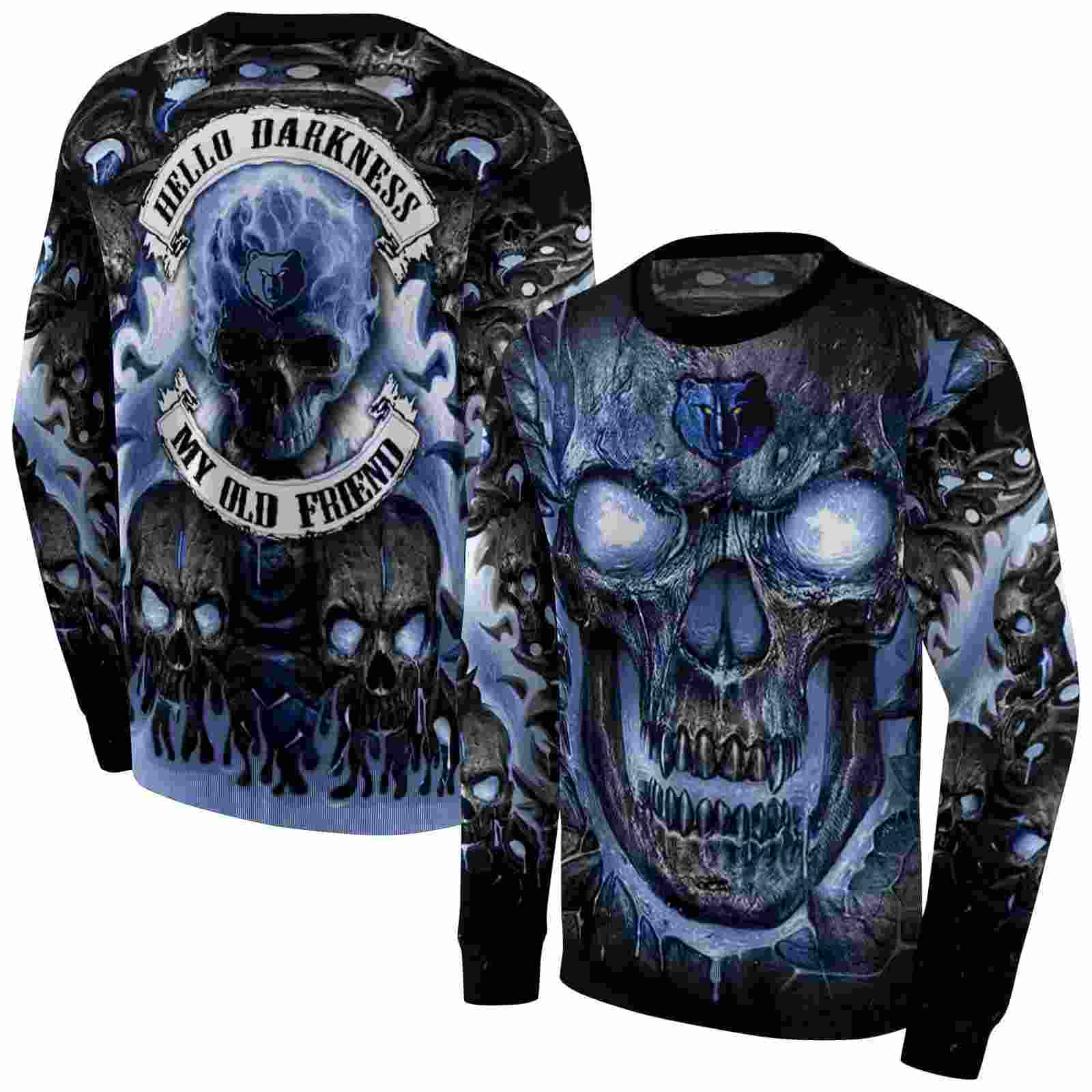 memphis grizzlies demonic skull blue black hoodie premium grade