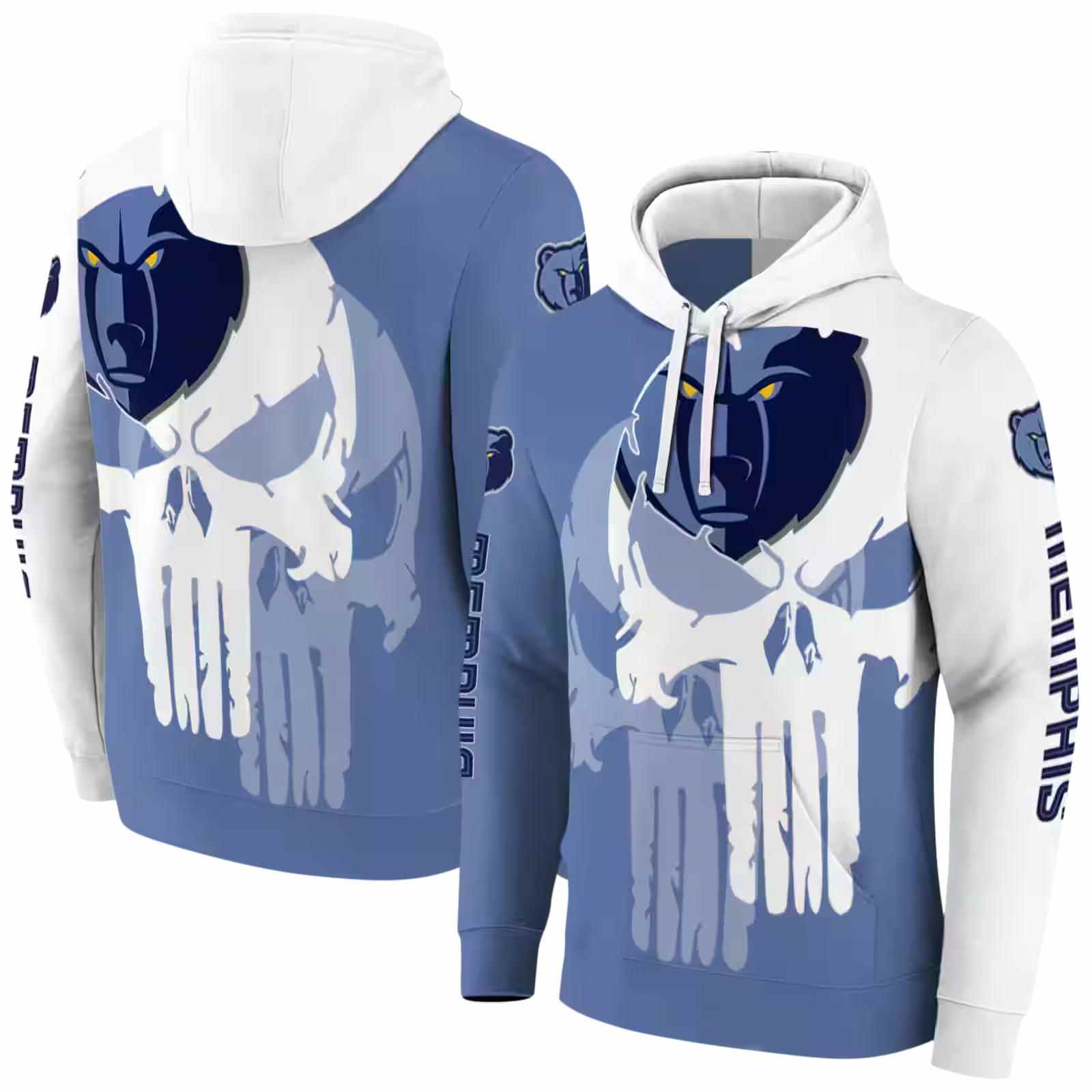 memphis grizzlies graphic punisher blue white hoodie fashion forward