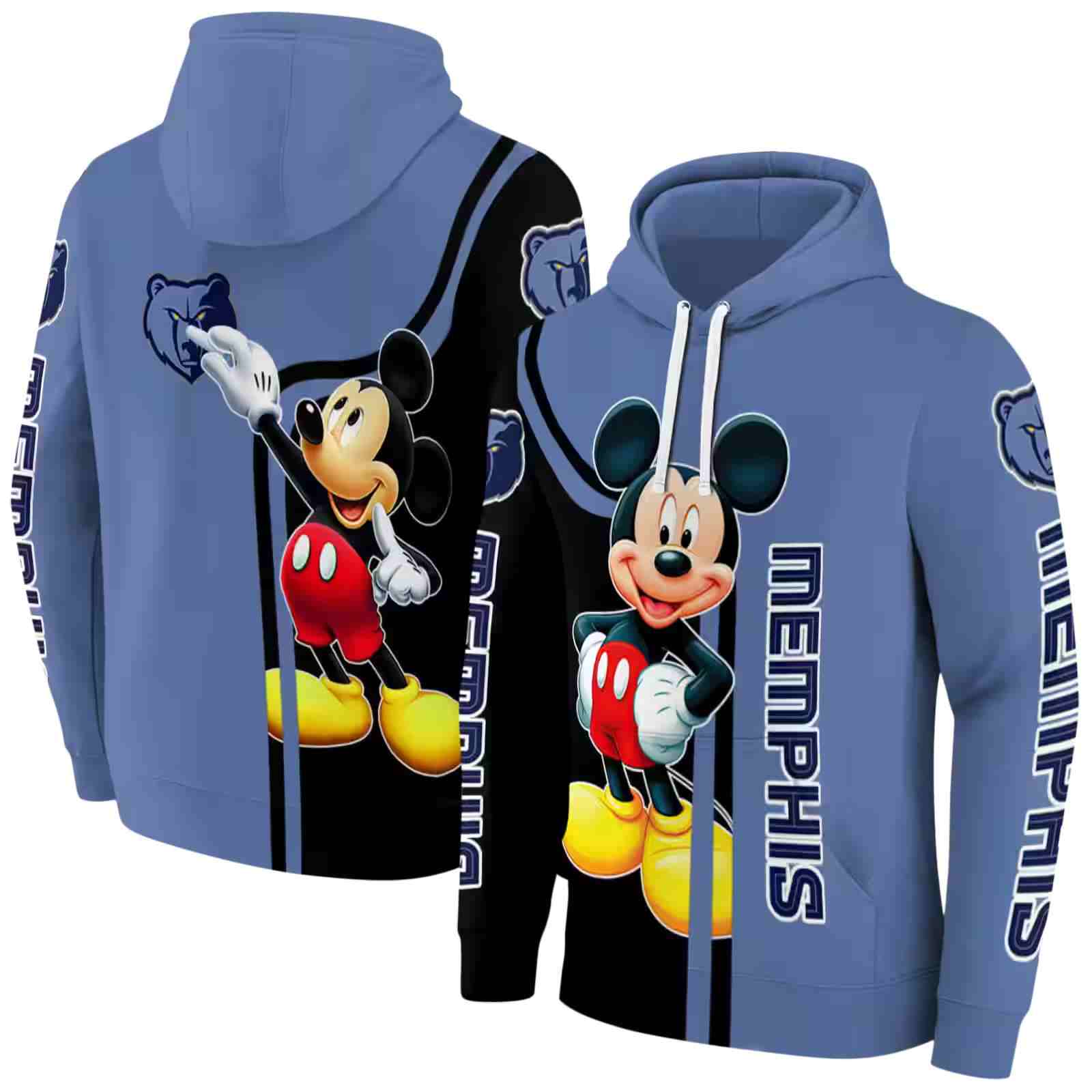 memphis grizzlies mickey mouse blue black hoodie fashion forward