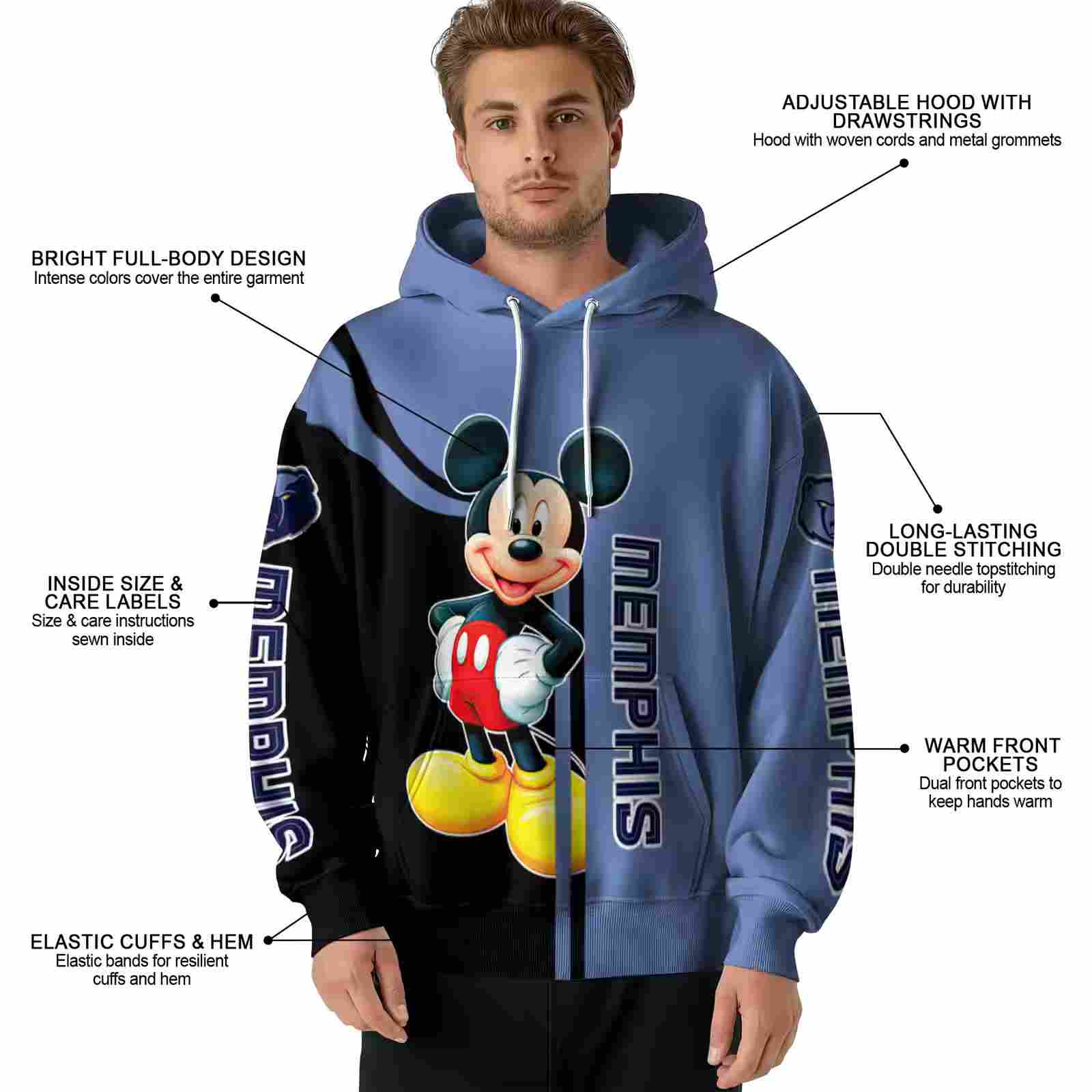 memphis grizzlies mickey mouse blue black hoodie latest model