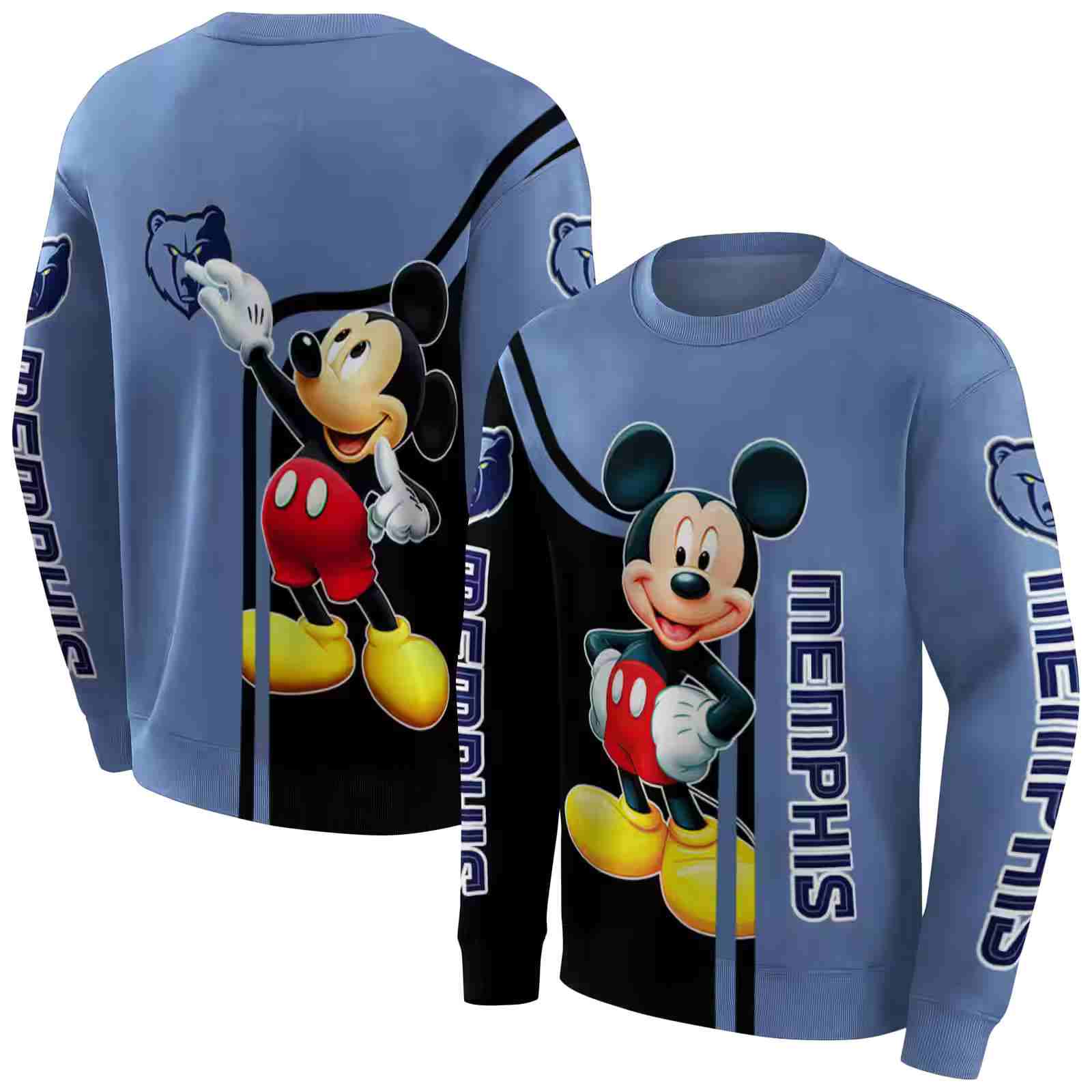 memphis grizzlies mickey mouse blue black hoodie premium grade