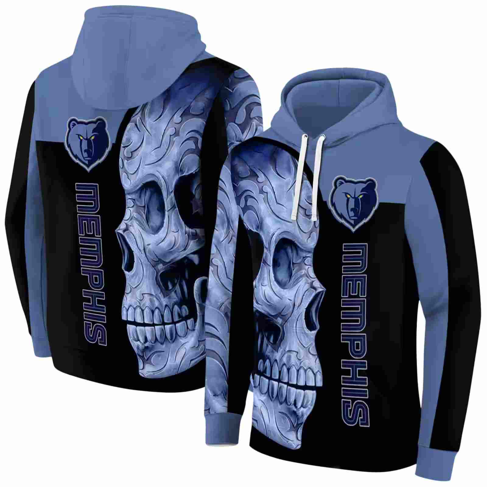 memphis grizzlies skull motif blue black hoodie fashion forward