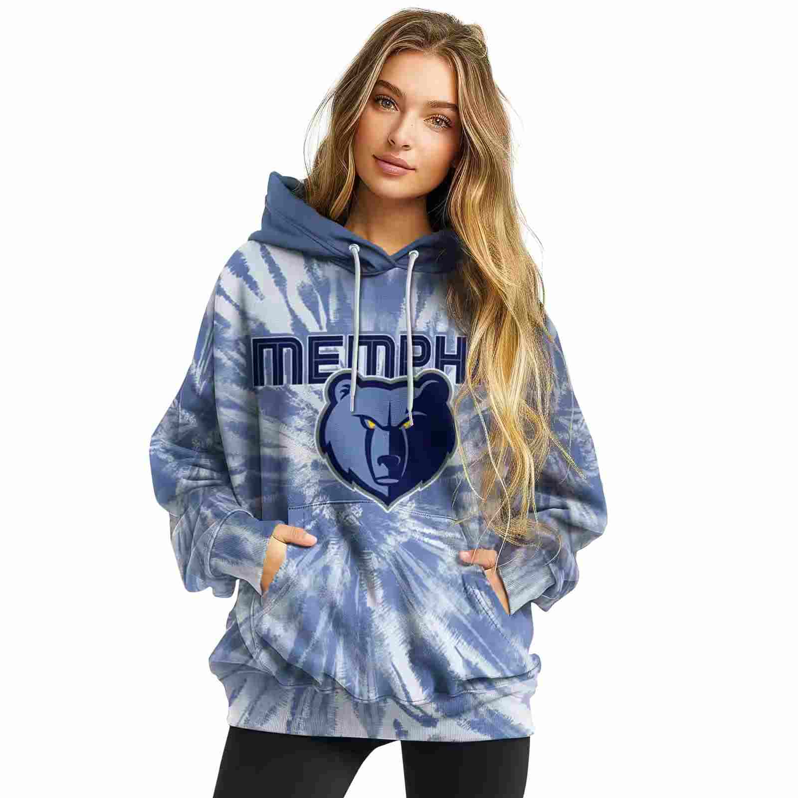 memphis grizzlies tie dye pattern blue hoodie high quality