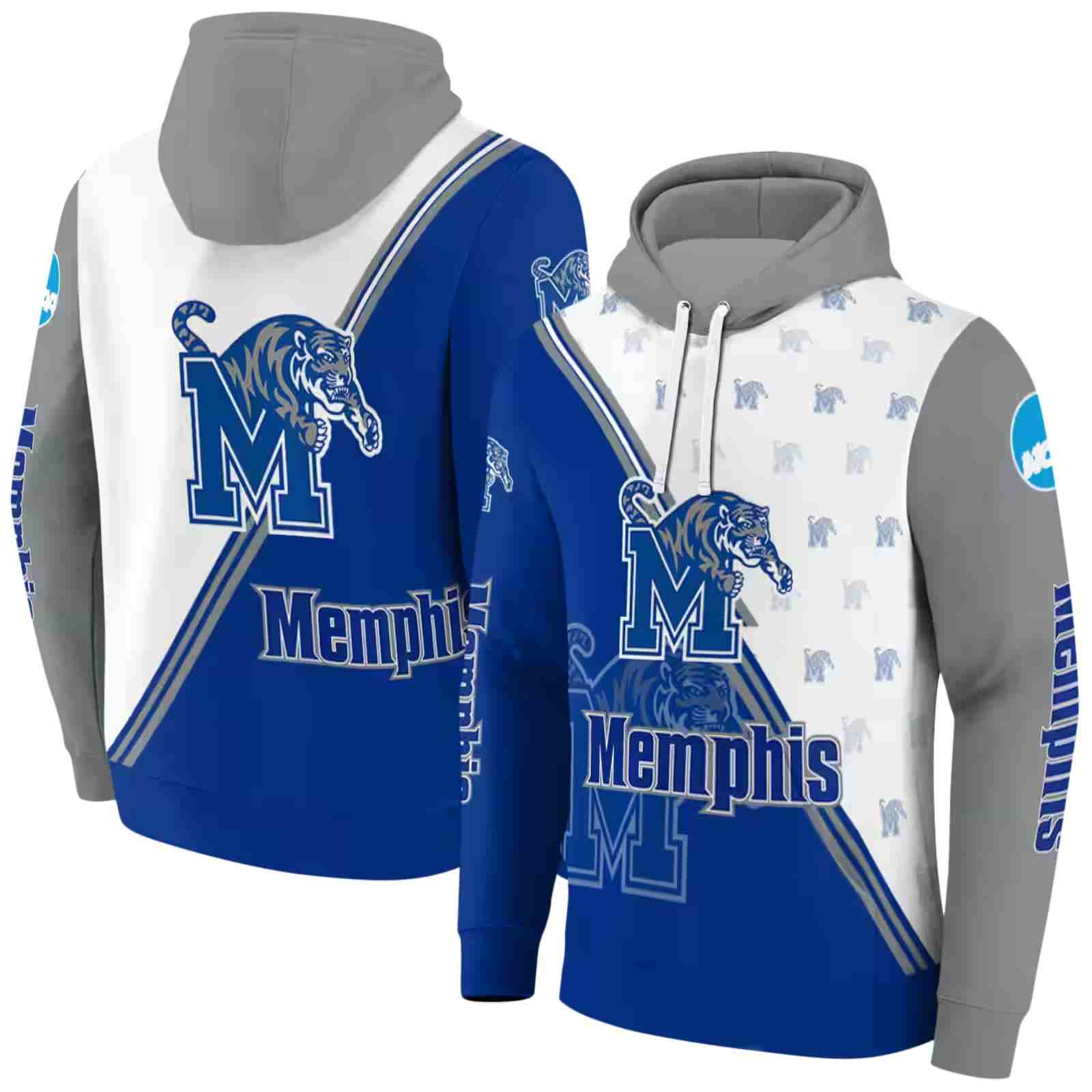 memphis tigers diagonal stripe blue white hoodie fashion forward