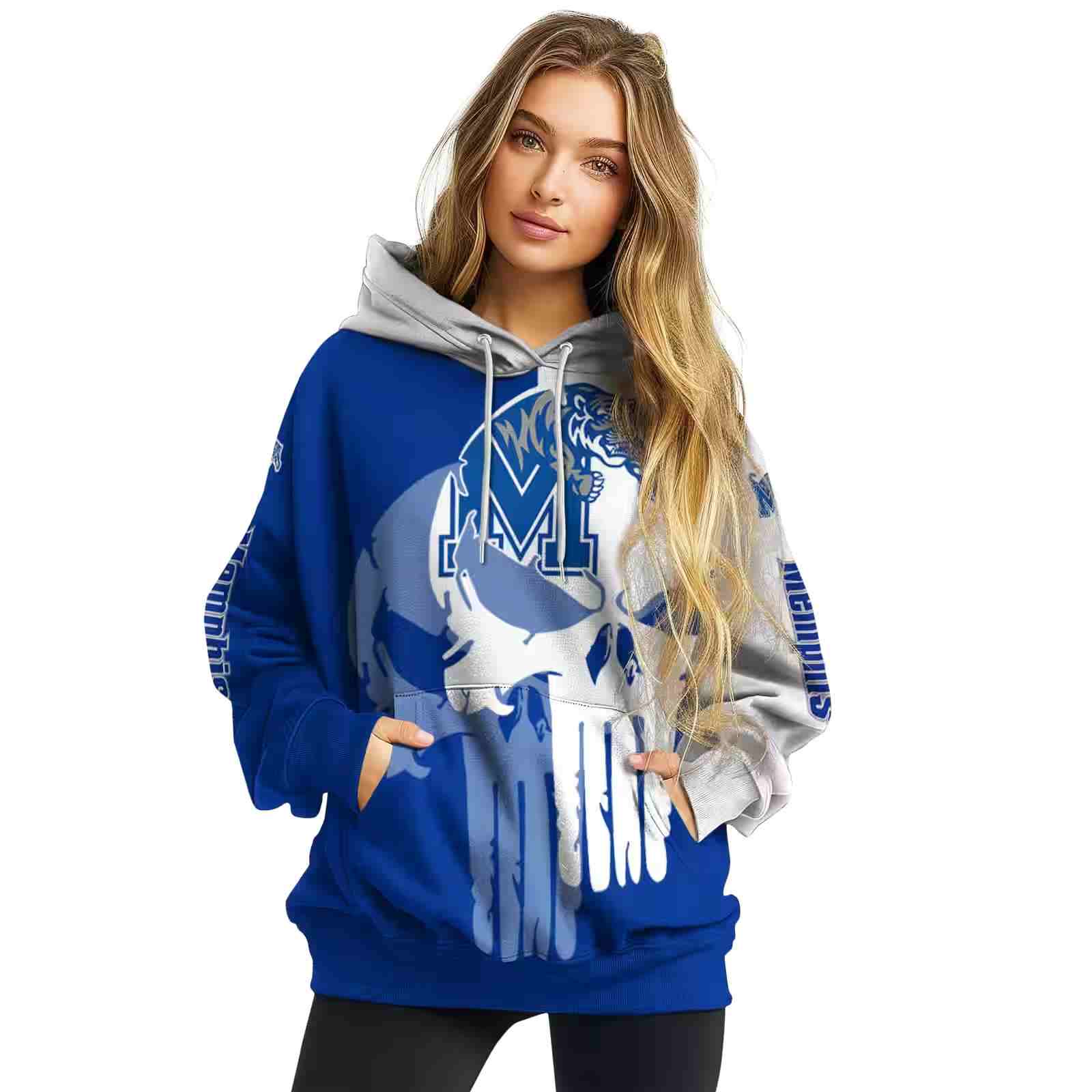 memphis tigers graphic punisher blue white hoodie high quality