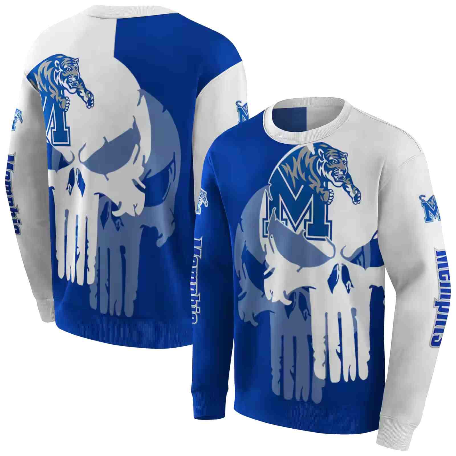 memphis tigers graphic punisher blue white hoodie premium grade