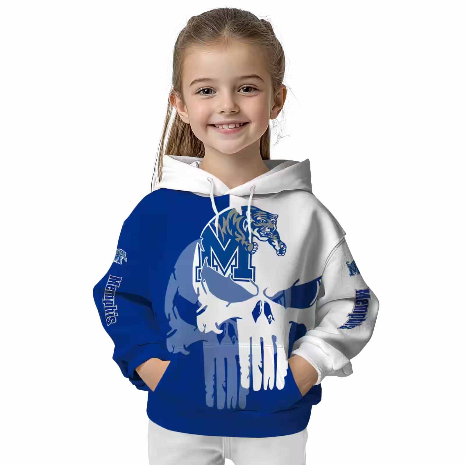 memphis tigers graphic punisher blue white hoodie top rated