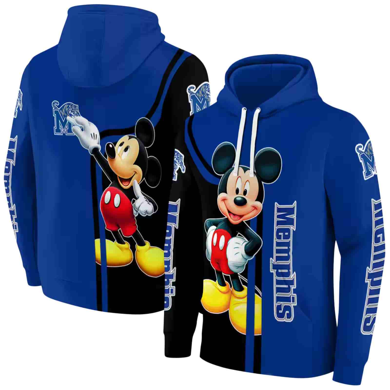 memphis tigers mickey mouse blue black hoodie fashion forward