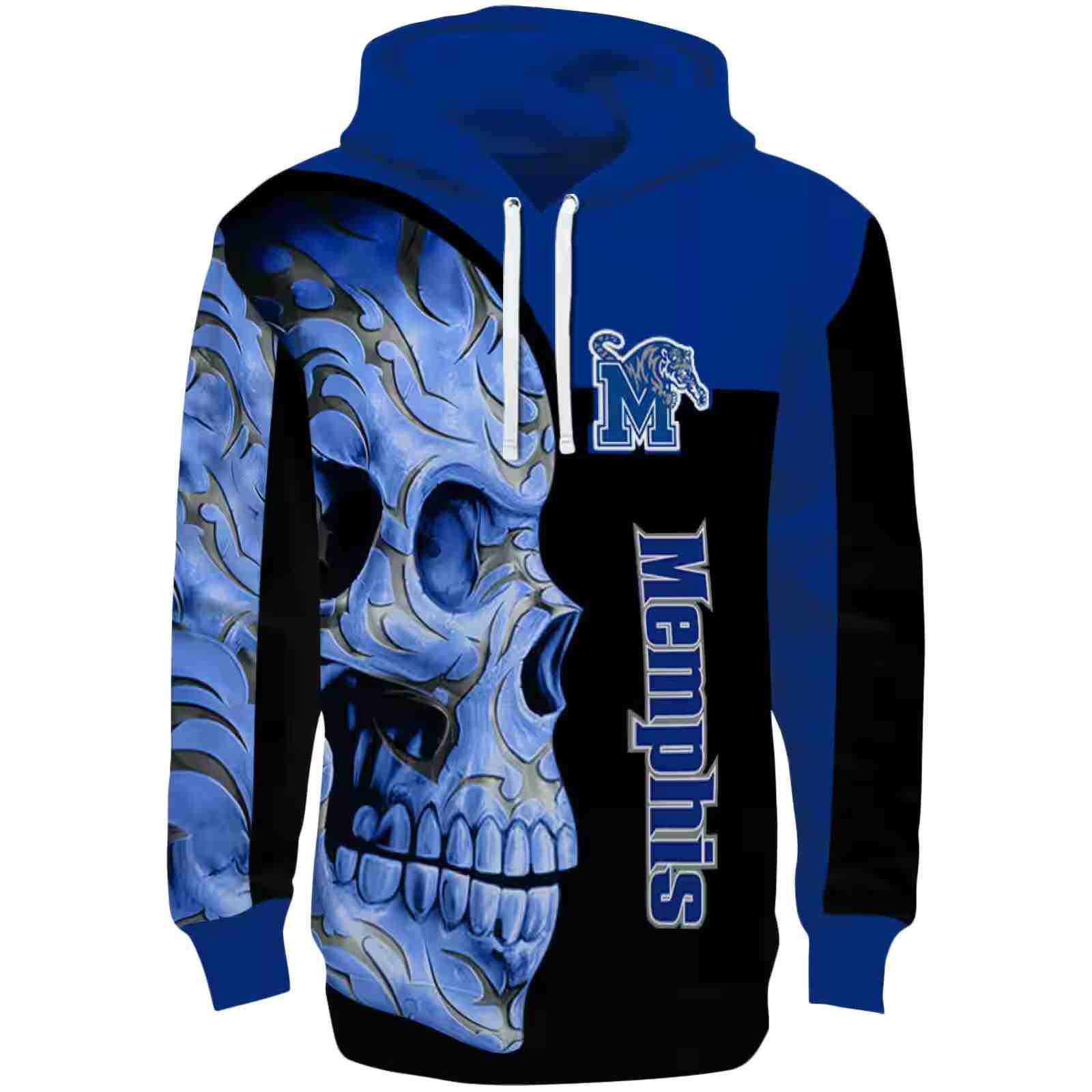 Memphis Tigers Skull Motif Blue Black Hoodie