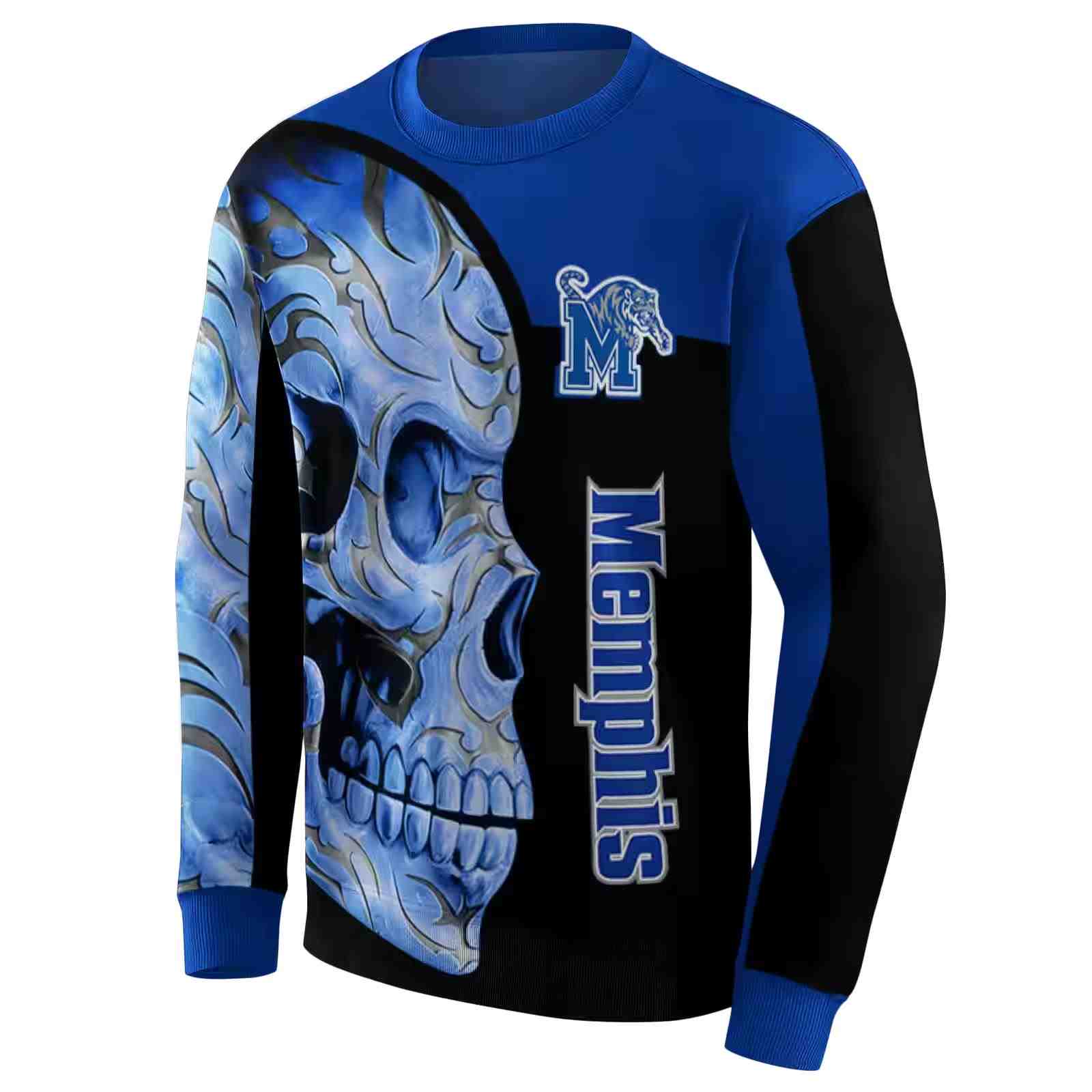 memphis tigers skull motif blue black hoodie new arrival