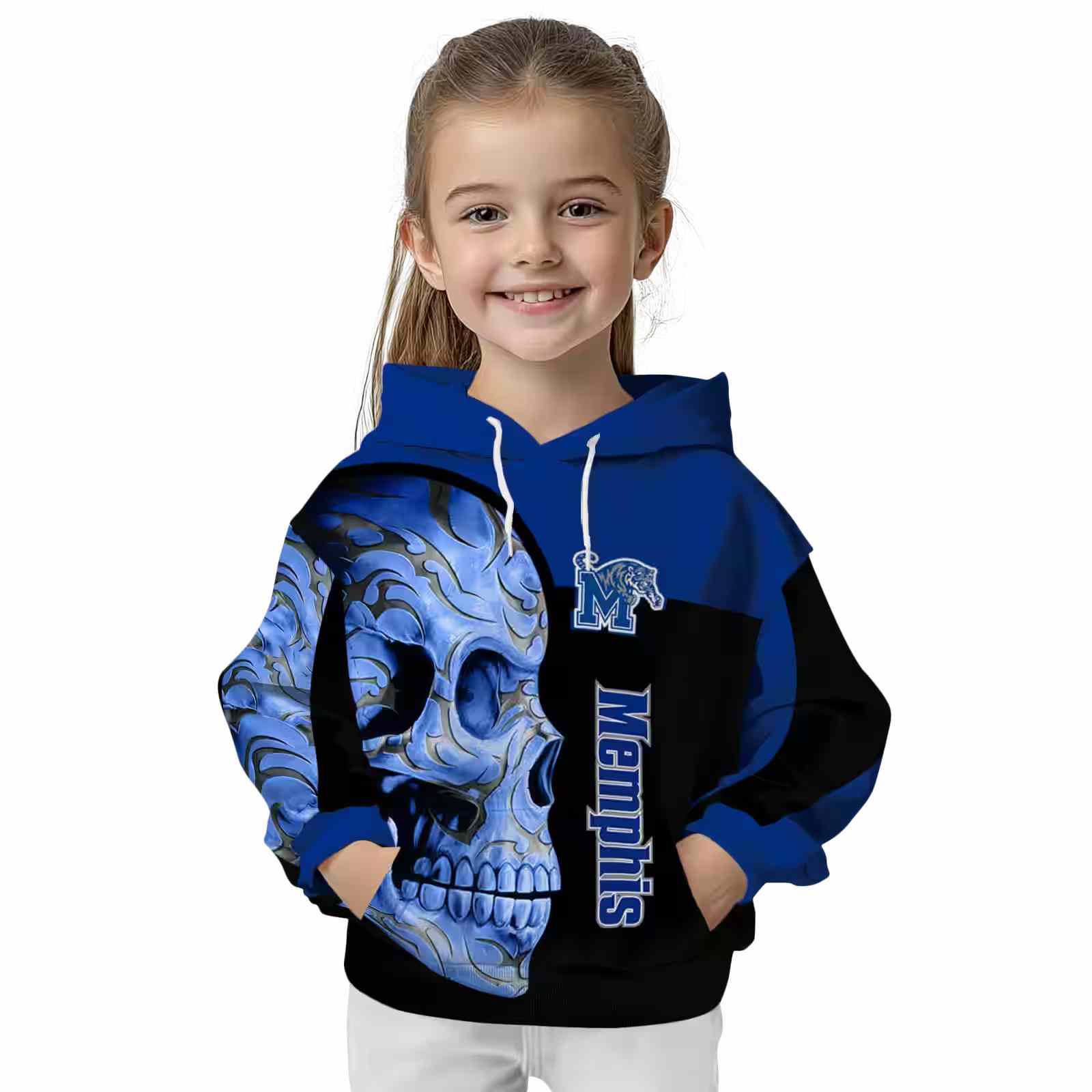 memphis tigers skull motif blue black hoodie top rated