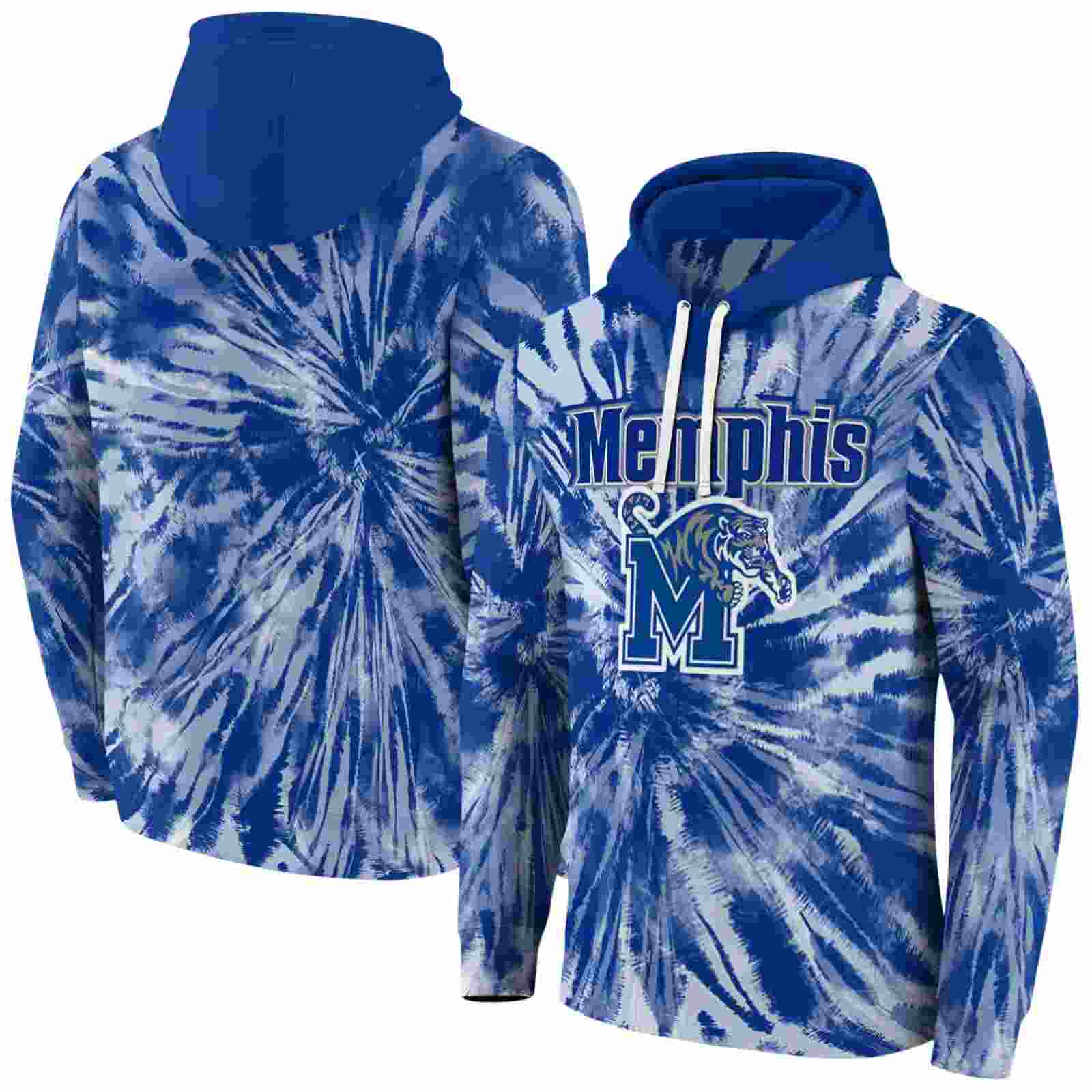 memphis tigers tie dye pattern blue hoodie fashion forward