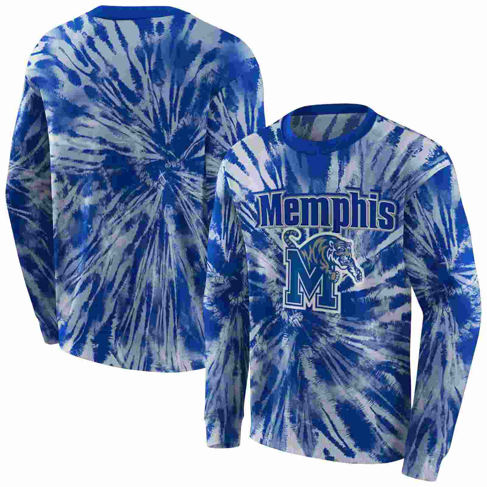 memphis tigers tie dye pattern blue hoodie premium grade