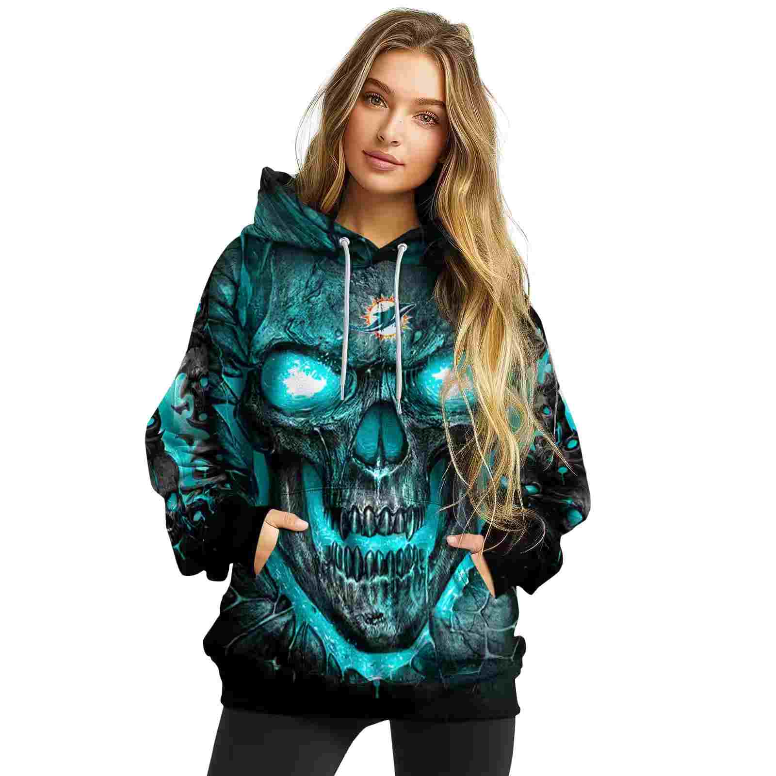 miami dolphins demonic skull aqua black hoodie high quality