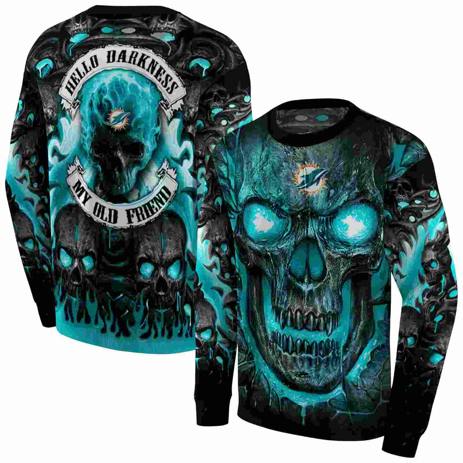 miami dolphins demonic skull aqua black hoodie premium grade