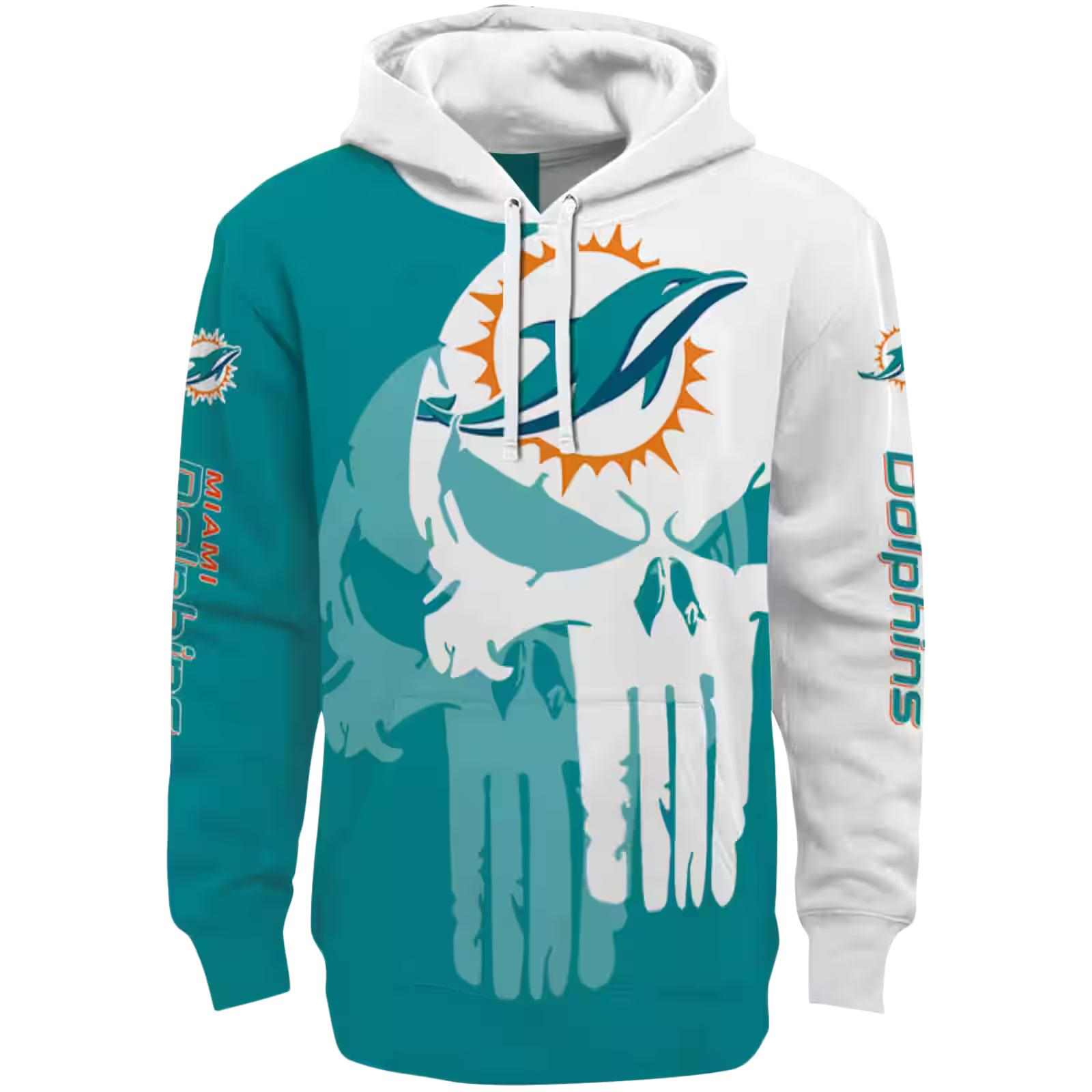 Miami Dolphins Graphic Punisher Aqua White Hoodie