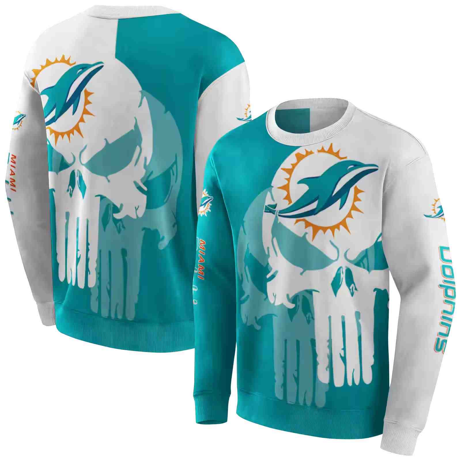 miami dolphins graphic punisher aqua white hoodie premium grade