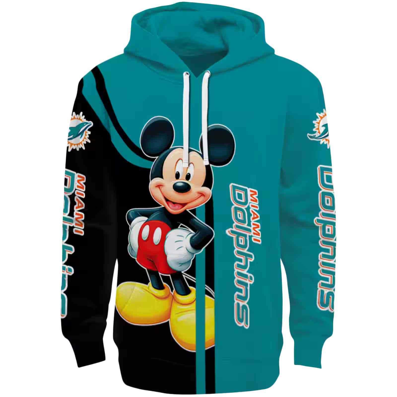 Miami Dolphins Mickey Mouse Aqua Black Hoodie