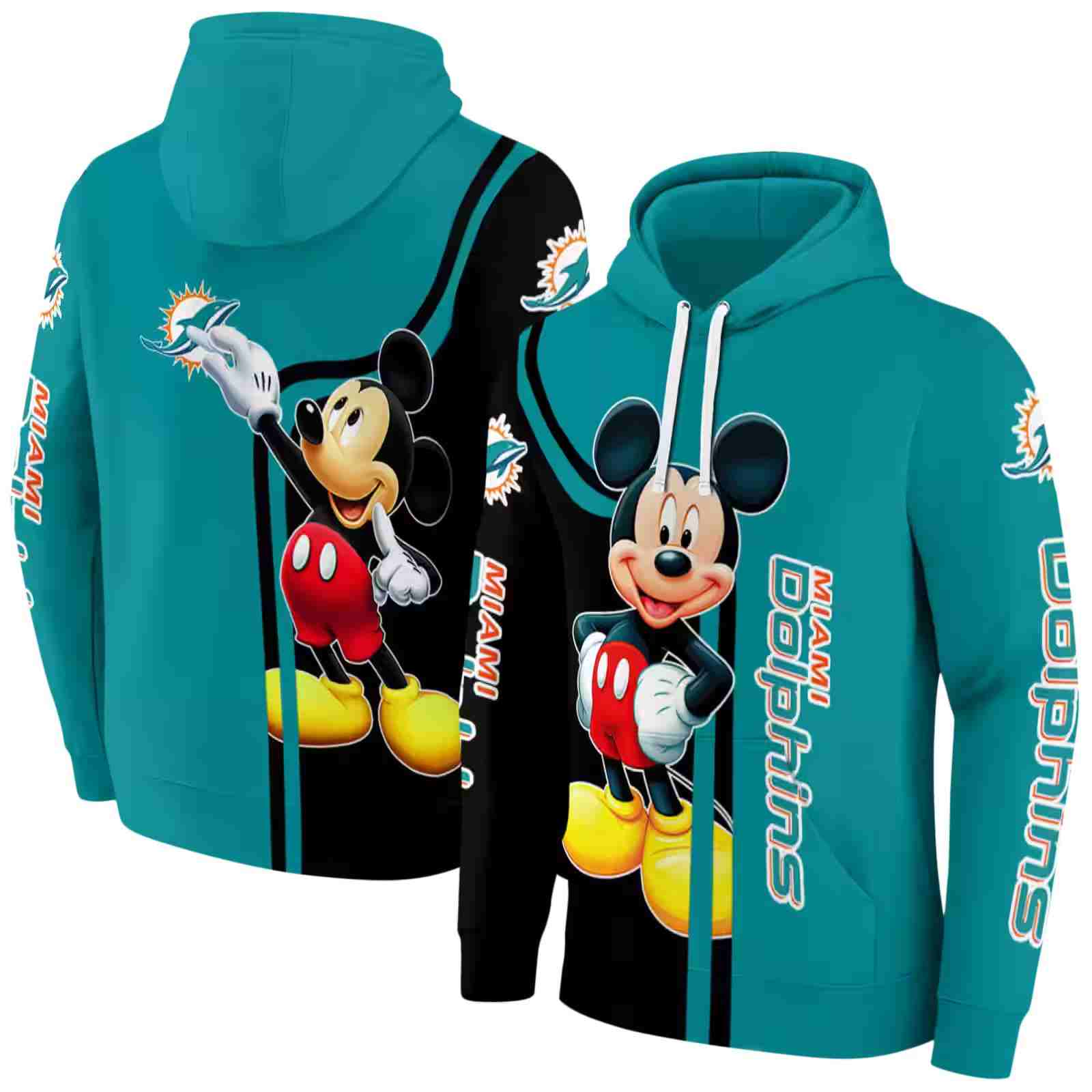 miami dolphins mickey mouse aqua black hoodie fashion forward