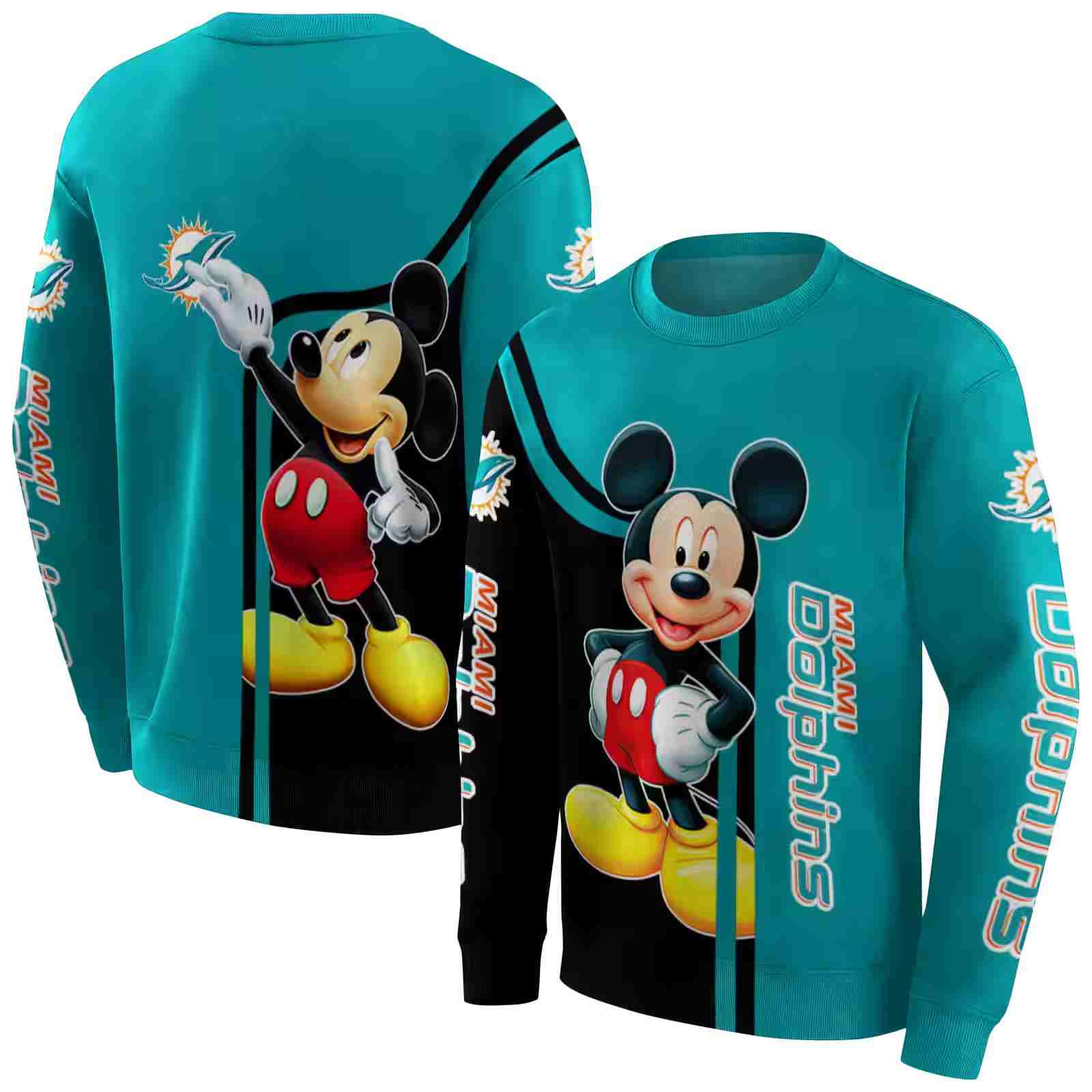 miami dolphins mickey mouse aqua black hoodie premium grade